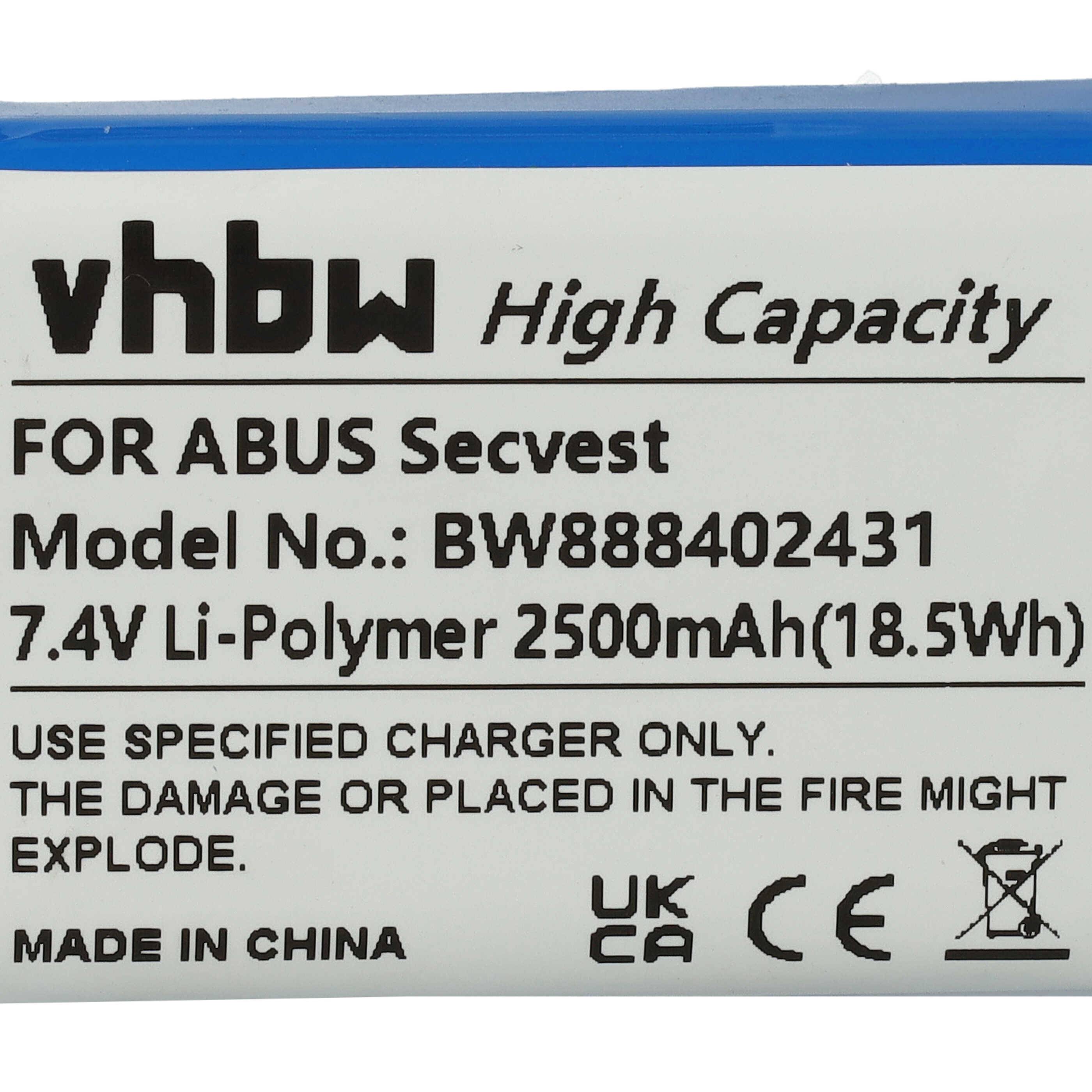 vhbw Akku Ersatz für ABUS FUBT50000 für Alarmanlage, Alarmsystem (2500mAh, 7,4V, Li-Polymer)