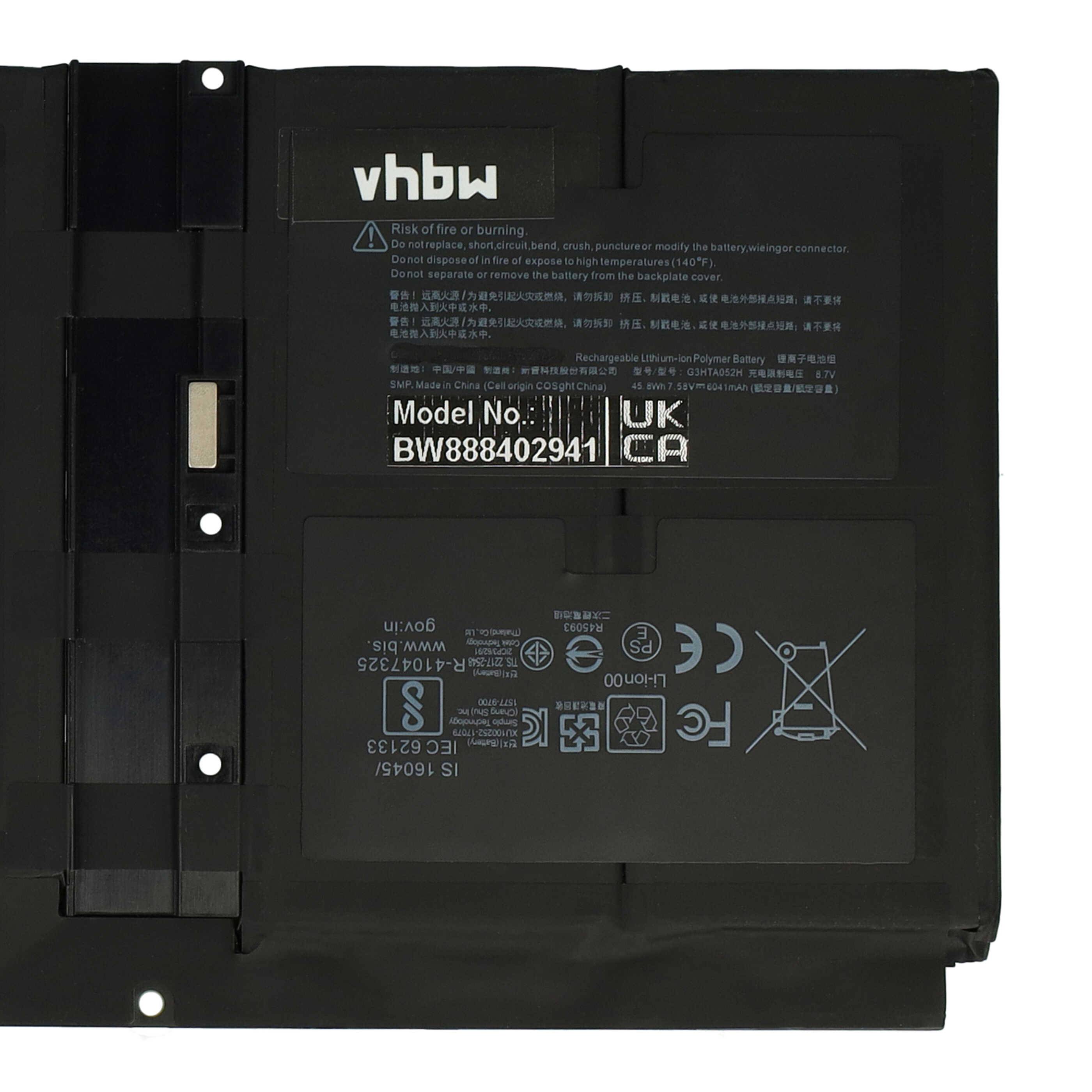 vhbw Akku Ersatz für Microsoft DYNT02, G3HTA058H, G3HTA057H, G3HTA052H für Notebook (6041 mAh, 7,58 V, Li-Polymer)