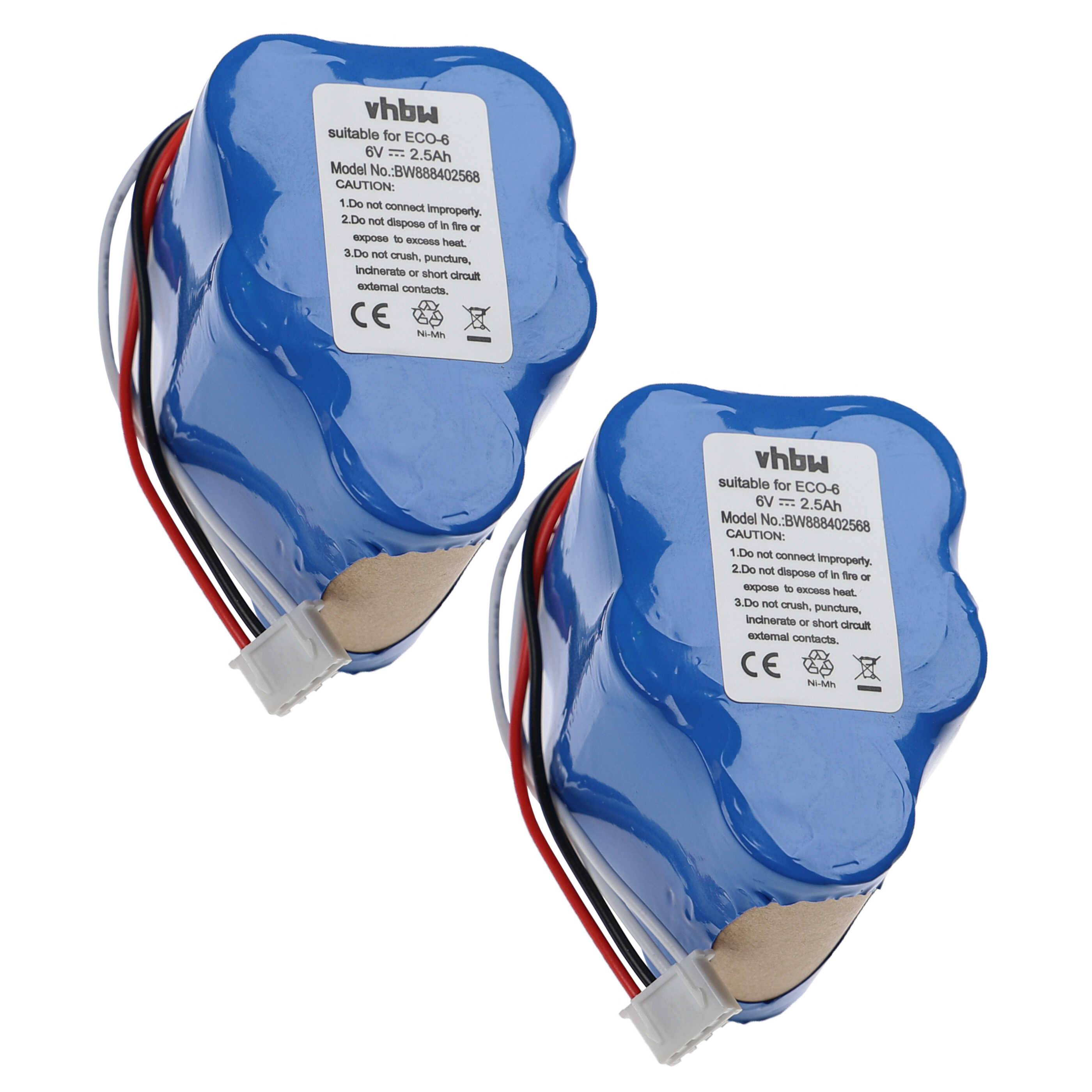 vhbw 2x Akku Ersatz für 945-0005, 945-0006, 205-0001, 945-0024, LP43SC3300P5 für Staubsauger (2500 mAh, 6 V, NiMH)
