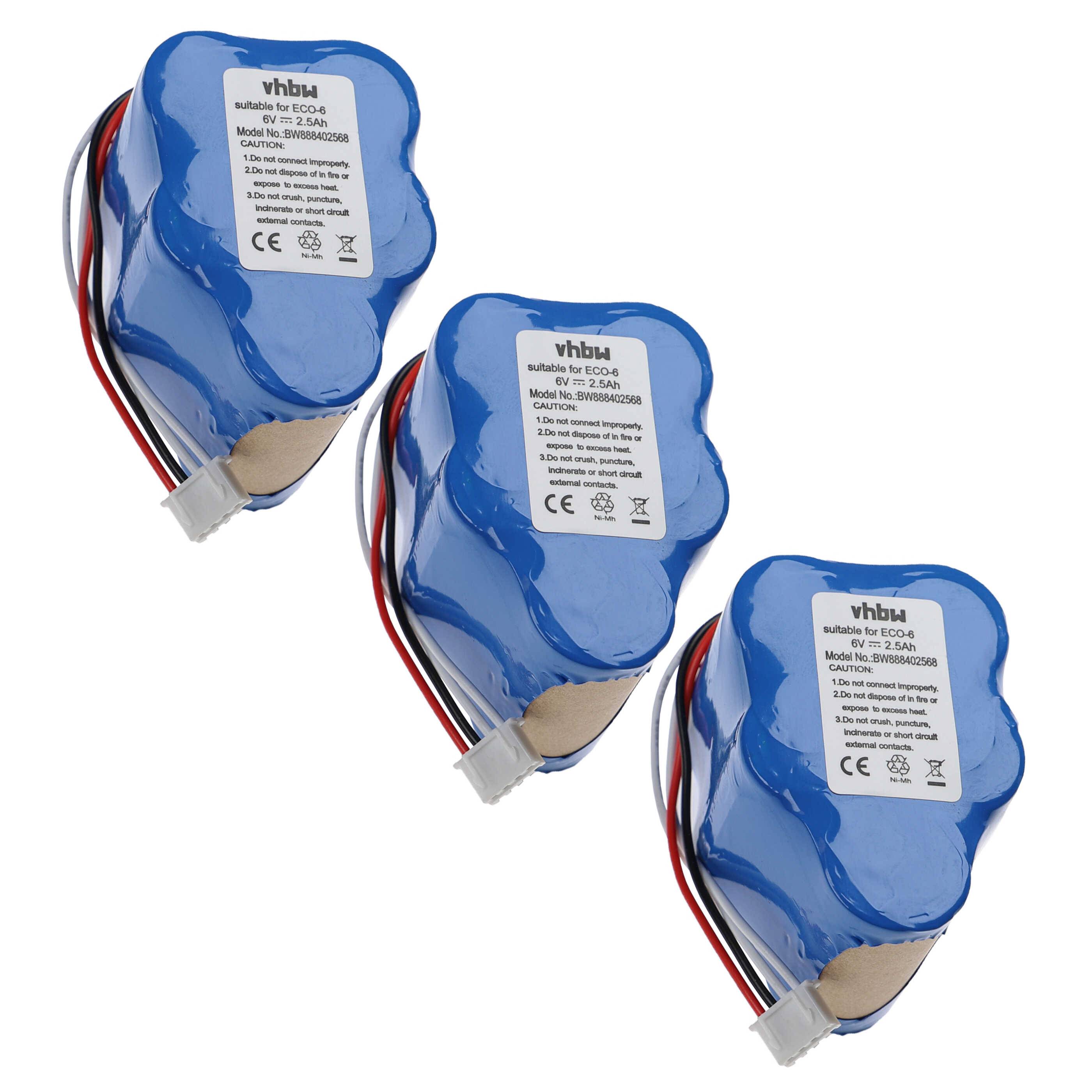 vhbw 3x Akku kompatibel mit Ecovacs Deebot D73, D715, D780, D76, D720, D73n, D730, D77, D760, D79 Staubsauger (2500 mAh, 6 V, NiMH)