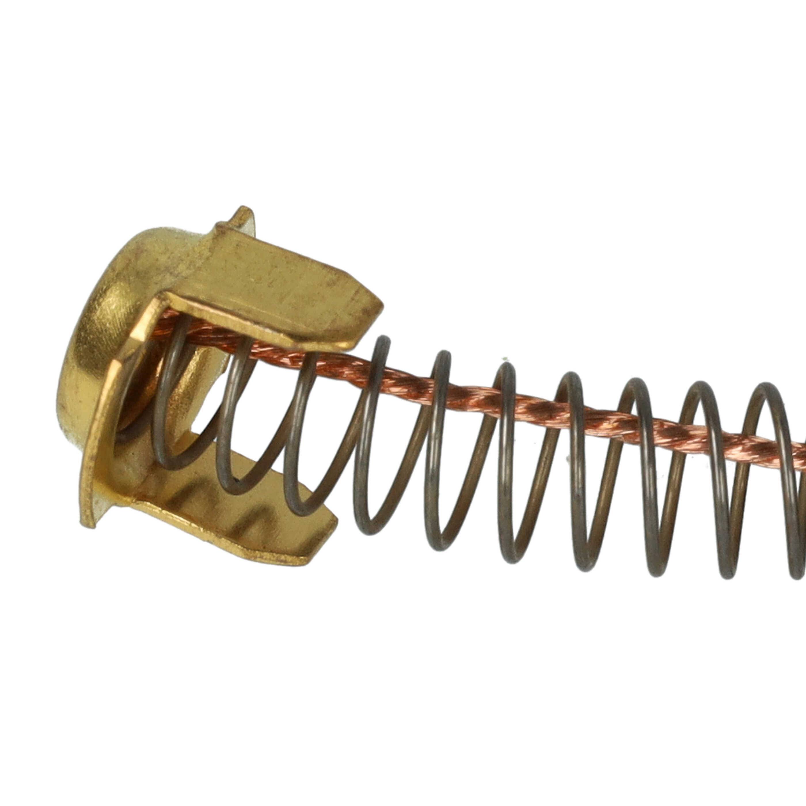 Eine goldfarbene Spiralfeder sitzt auf einem Gewindedraht, der Teil einer elektrischen Verbindung oder Komponente ist.