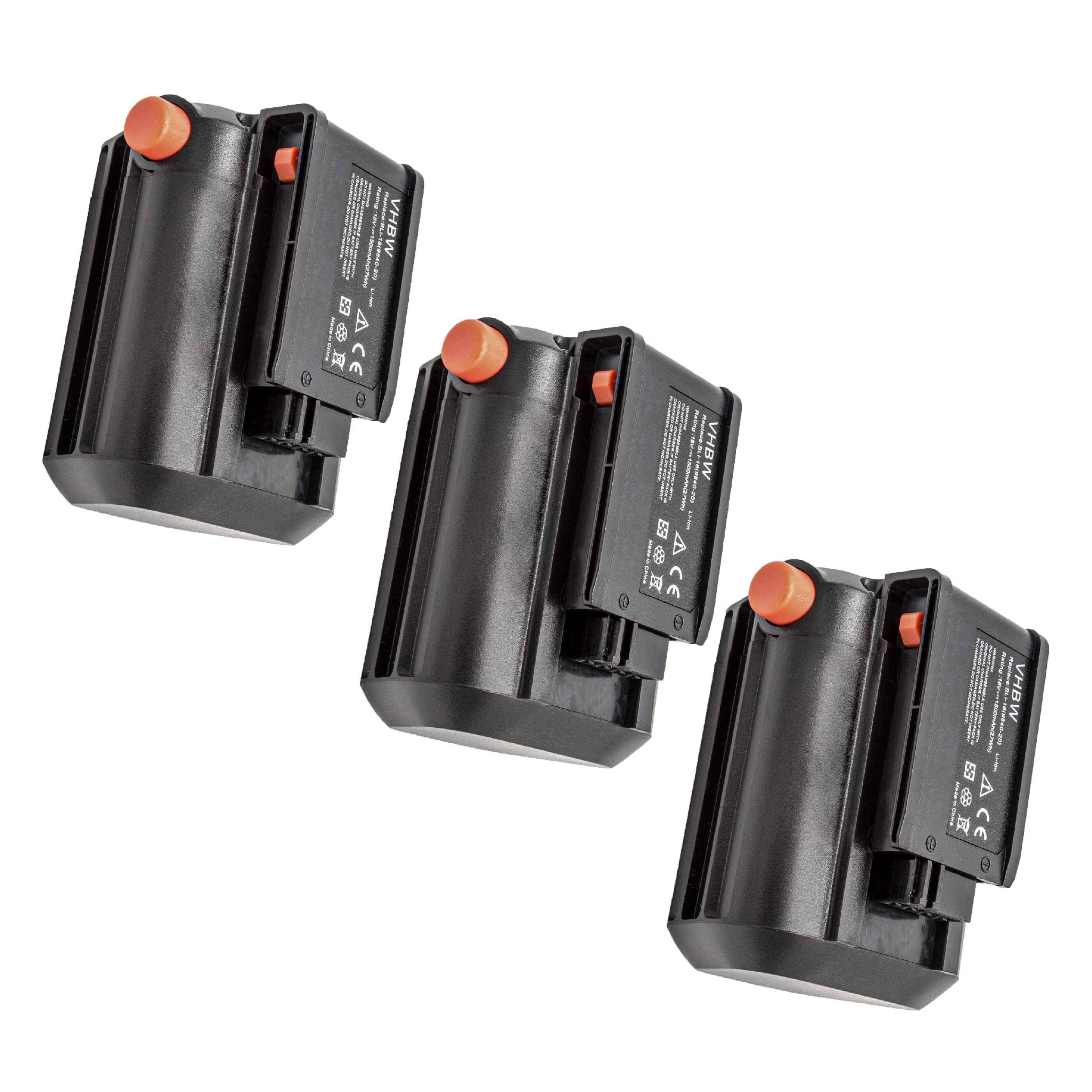 vhbw 3x Akku kompatibel mit Gardena AccuJet Li-18 (9335-20), ComfortCut Li-18/23 R (9825-20) (1500mAh, 18V, Li-Ion)