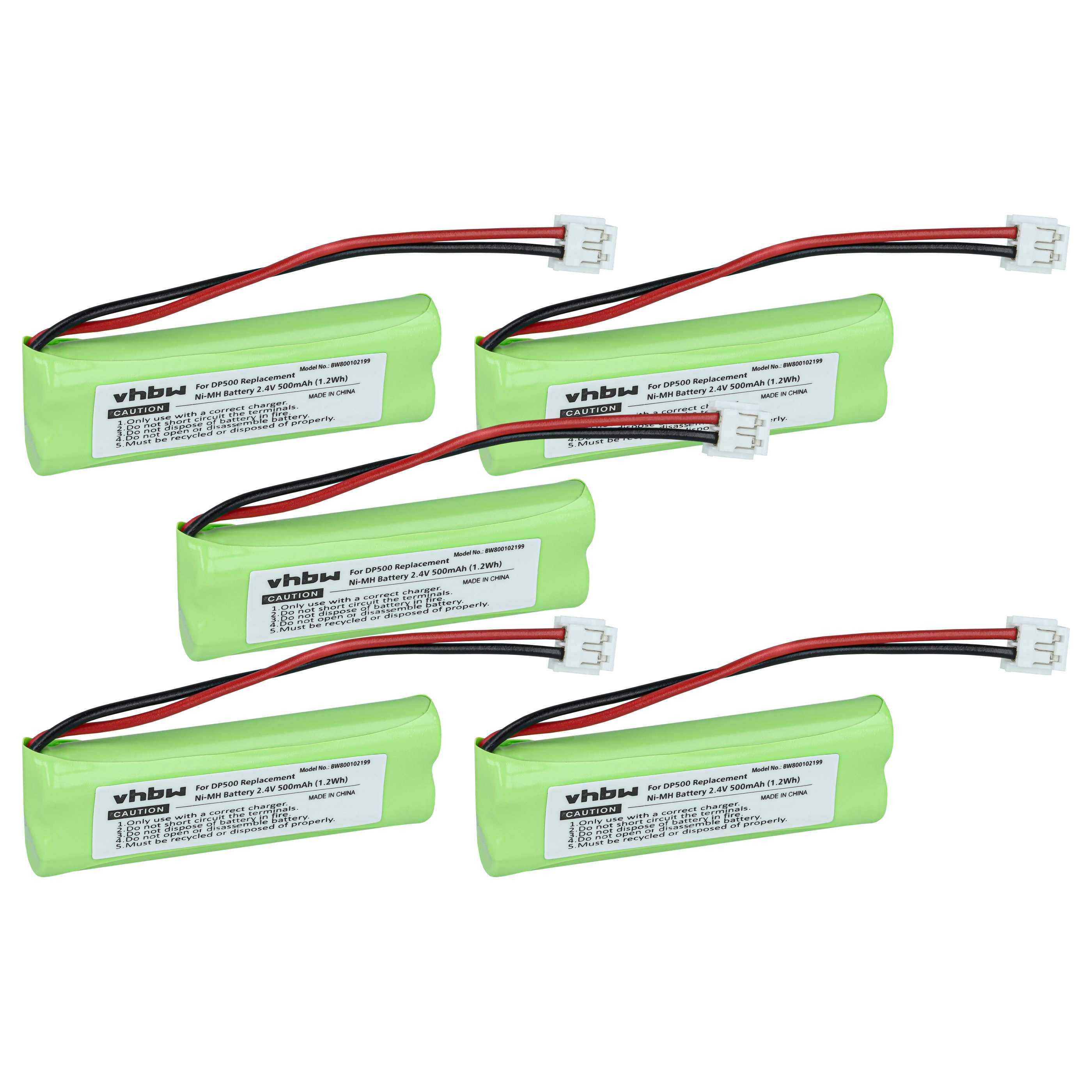 vhbw 5x Akku kompatibel mit Medion MD83244, Life S63114 schnurlos Festnetz Telefon (500mAh, 2,4V, NiMH)