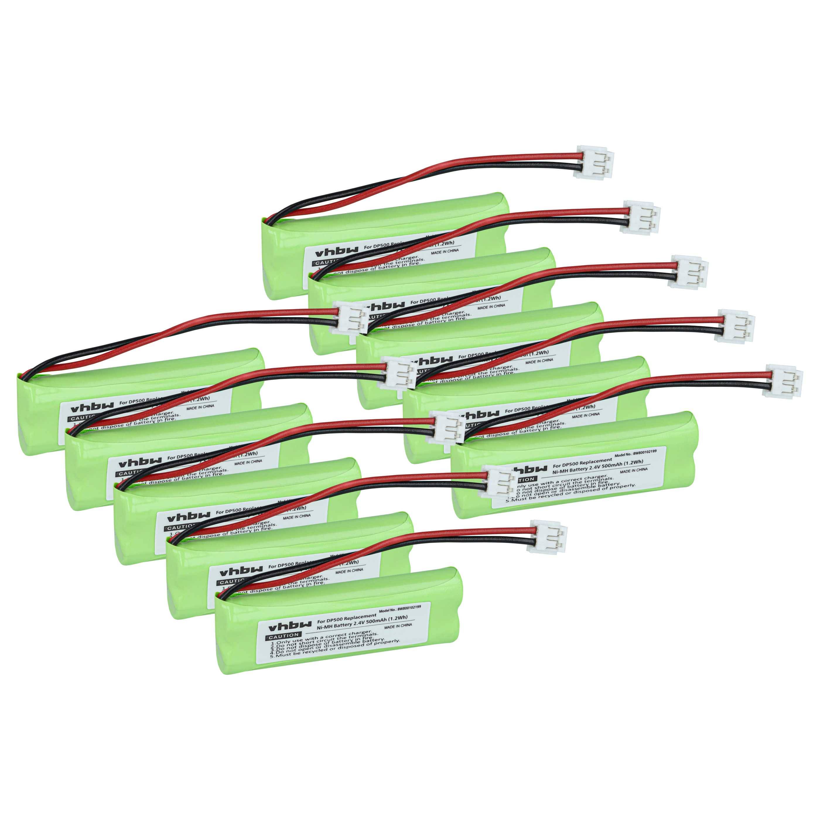 vhbw 10x Akku kompatibel mit TalkTalk 3022, 3020, 3023 schnurlos Festnetz Telefon (500 mAh, 2,4 V, NiMH)