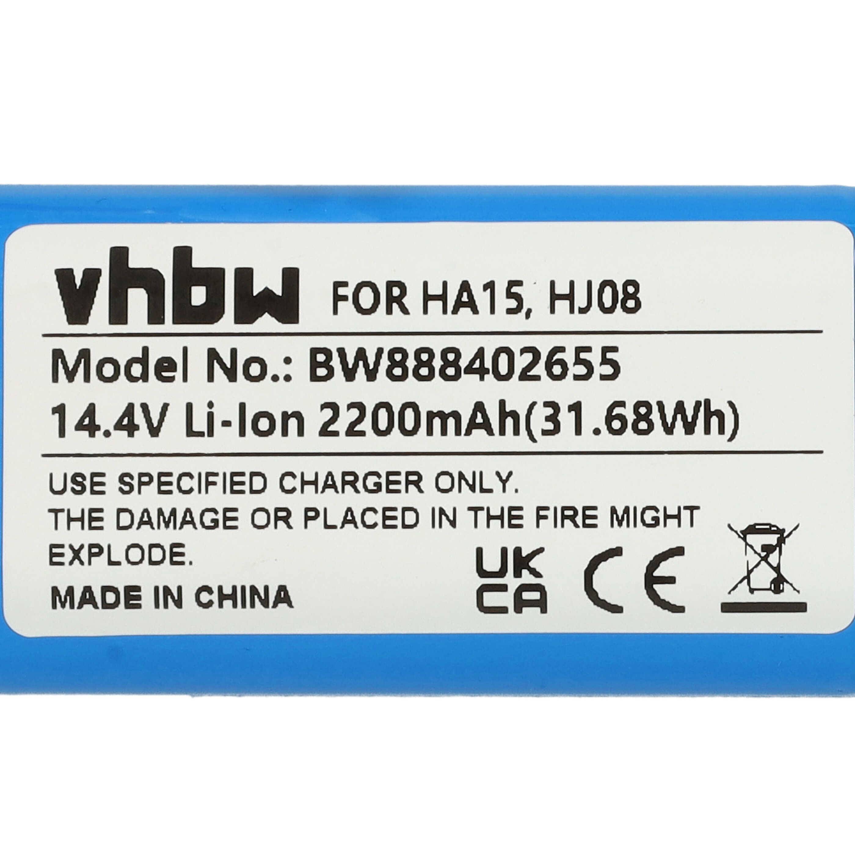 vhbw Akku Ersatz für Medion HJ08, HA15 für Staubsauger (2200 mAh, 14,4 V, Li-Ion)