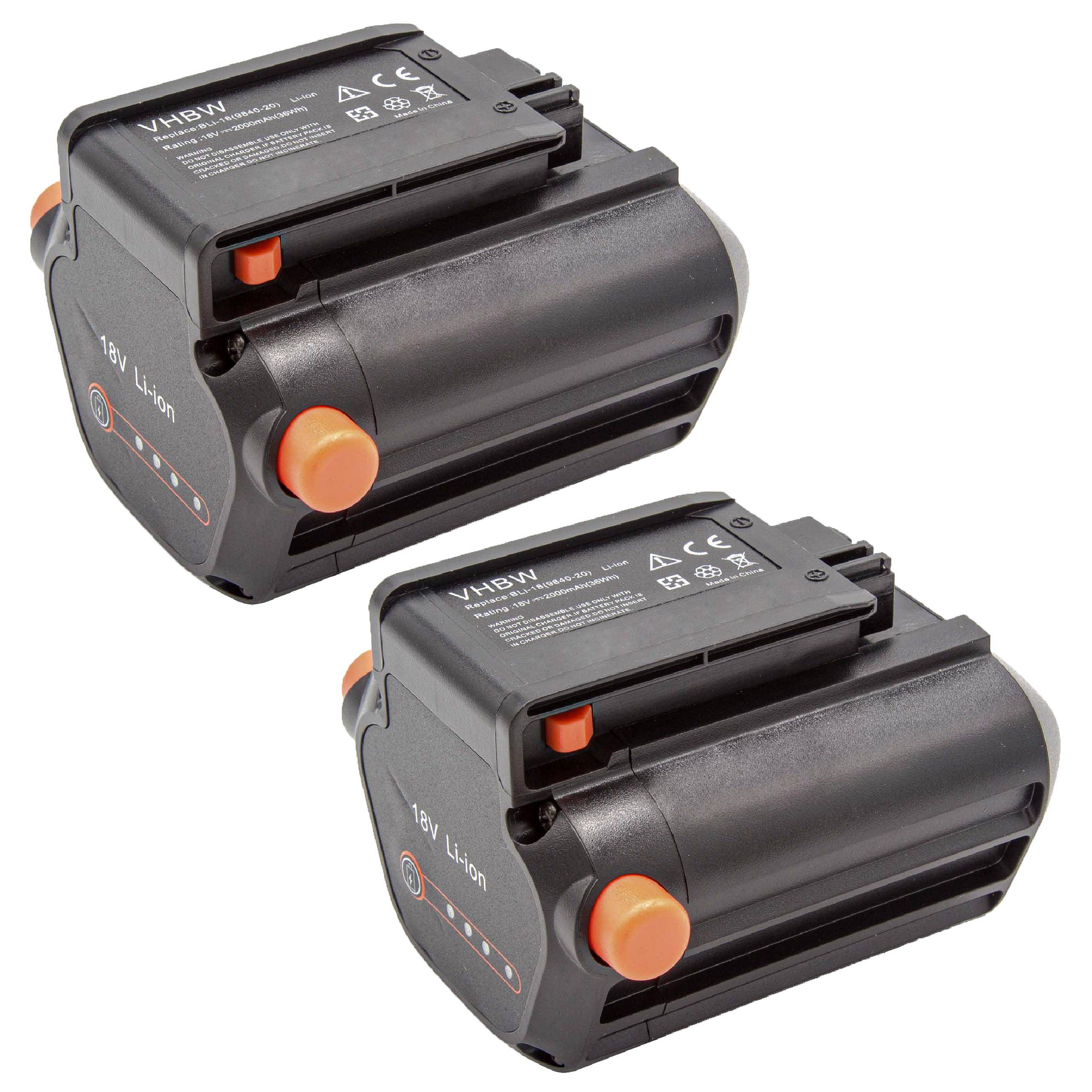 vhbw 2x Akku kompatibel mit Gardena PowerMax Li-18/32 5039-20, TCS Li-18/20 (8866-20) (2000mAh, 18V, Li-Ion)