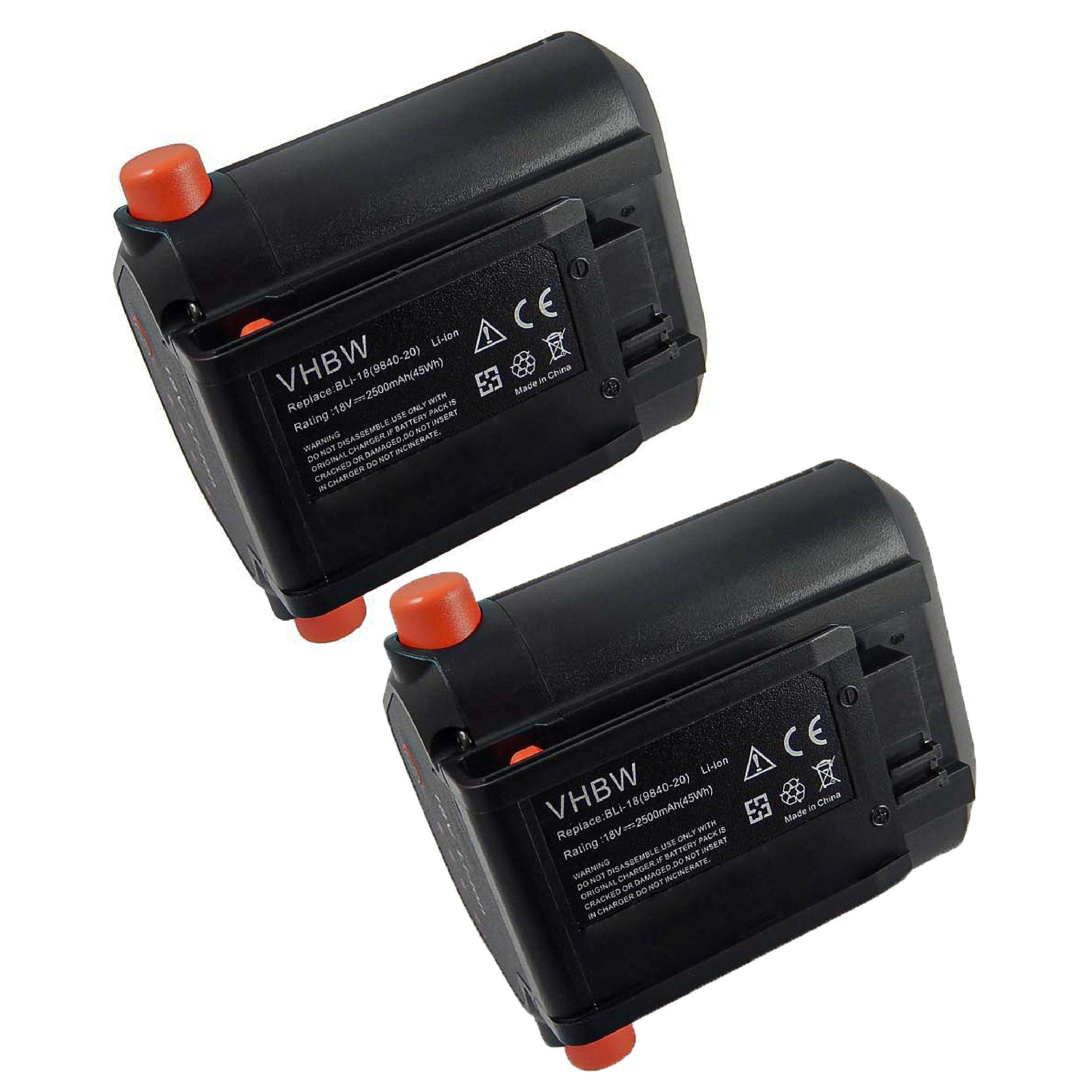 vhbw 2x Akku kompatibel mit Gardena EasyCut Li-18/23 R (9823-20) Rasenmäher Grasschere, Strauchschere (2500mAh 18V Li-Ion)