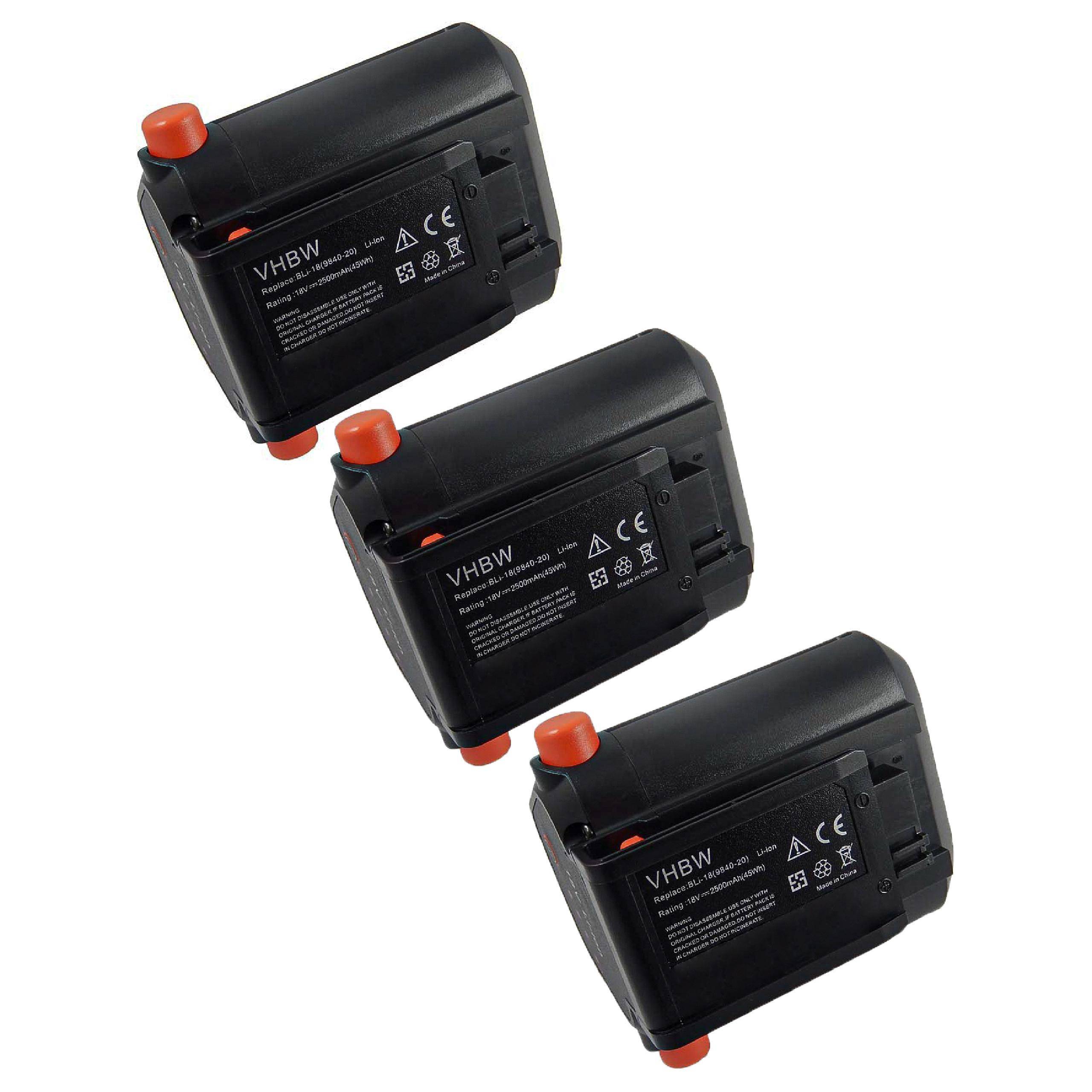 vhbw 3x Akku kompatibel mit Gardena TCS Li-18/20 (8866-20), PowerMax Li-18/32 5039-20 Rasenmäher Grasschere, Strauchschere (2500mAh 18V Li-Ion)