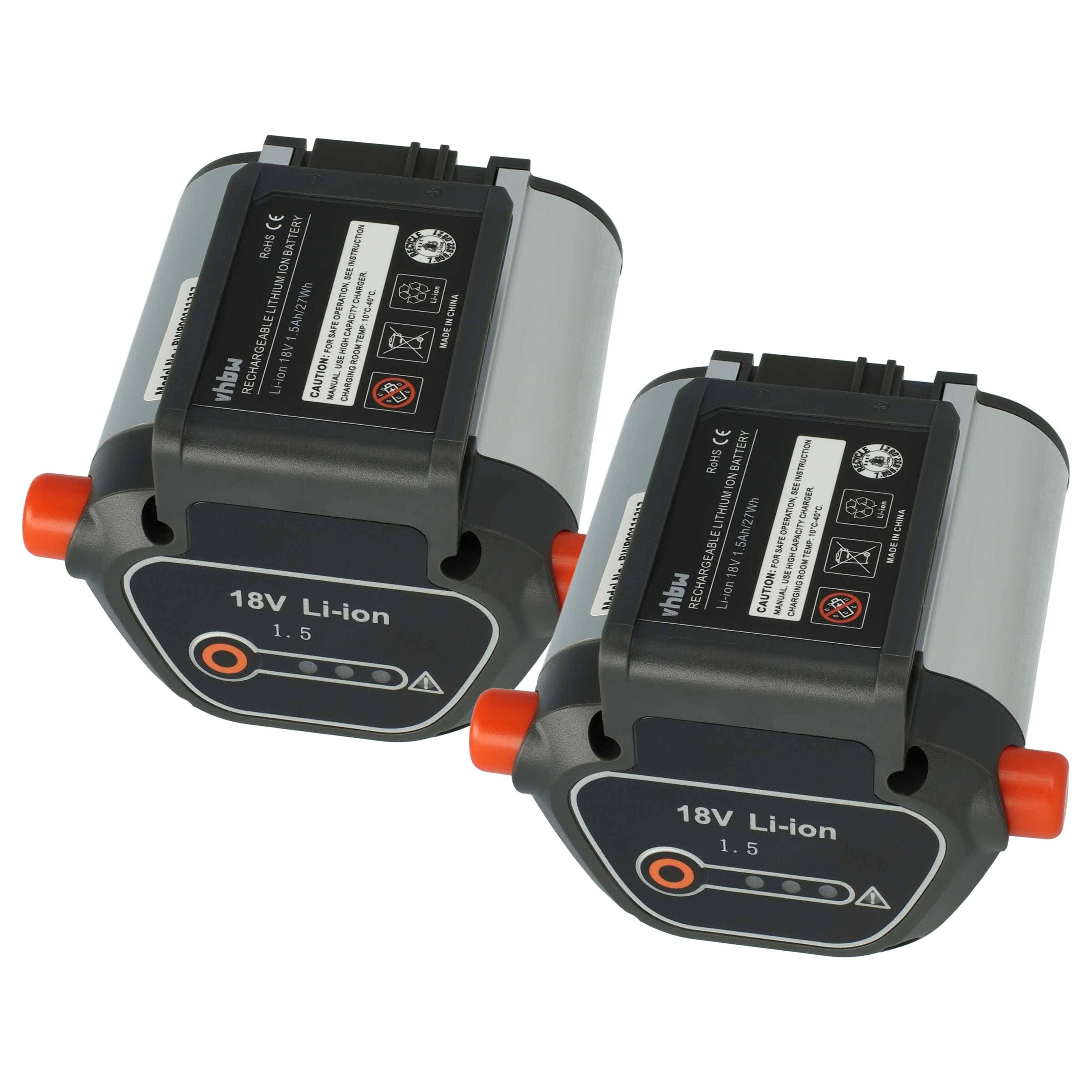 vhbw 2x Akku kompatibel mit Gardena TCS Li-18/20 (8866-20), PowerMax Li-18/32 5039-20 Rasenmäher Grasschere, Strauchschere (1500mAh 18V Li-Ion)