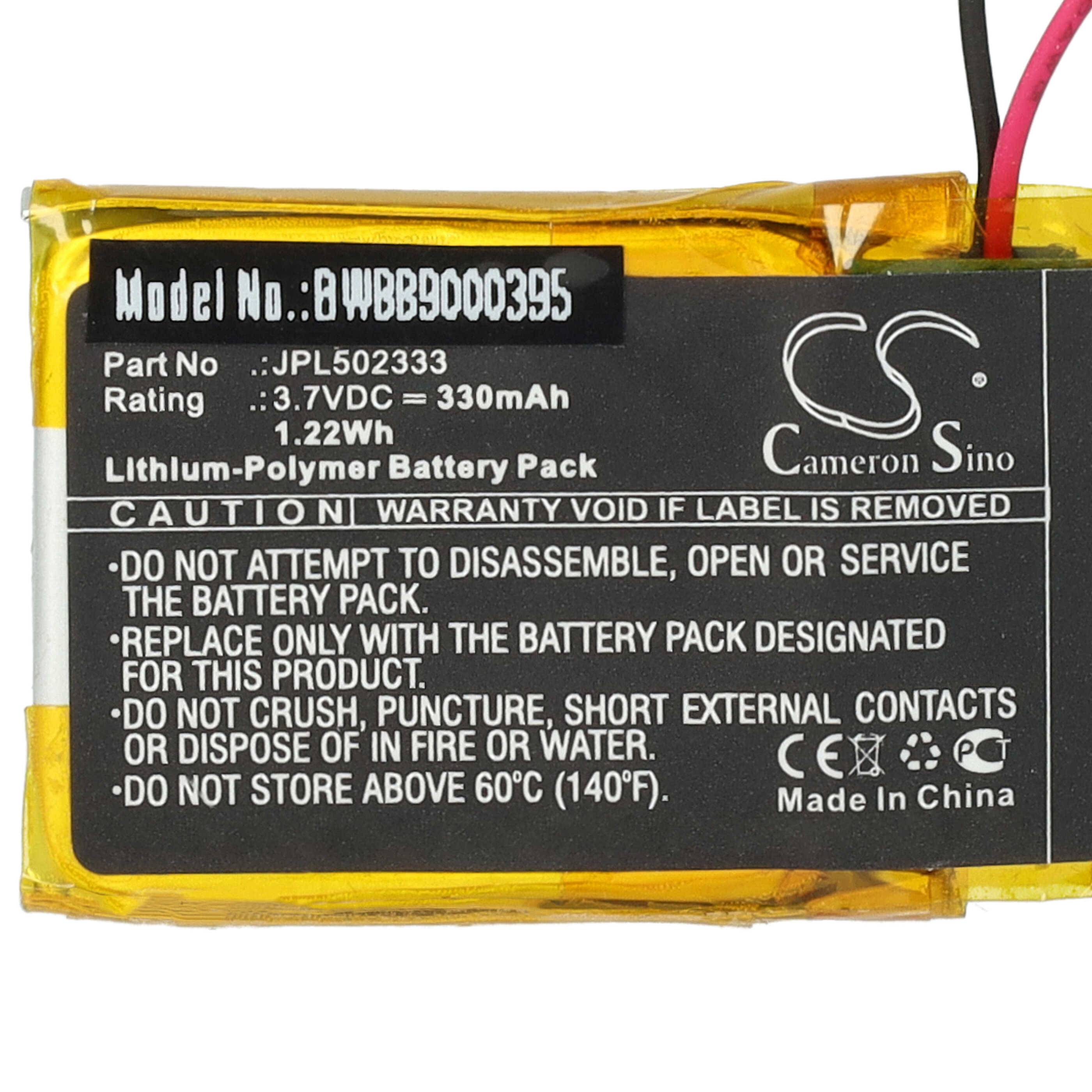 vhbw Akku Ersatz für Izzo JPL502333 für GPS Tracker, Navigationsgeräte (330mAh, 3,7V, Li-Polymer)