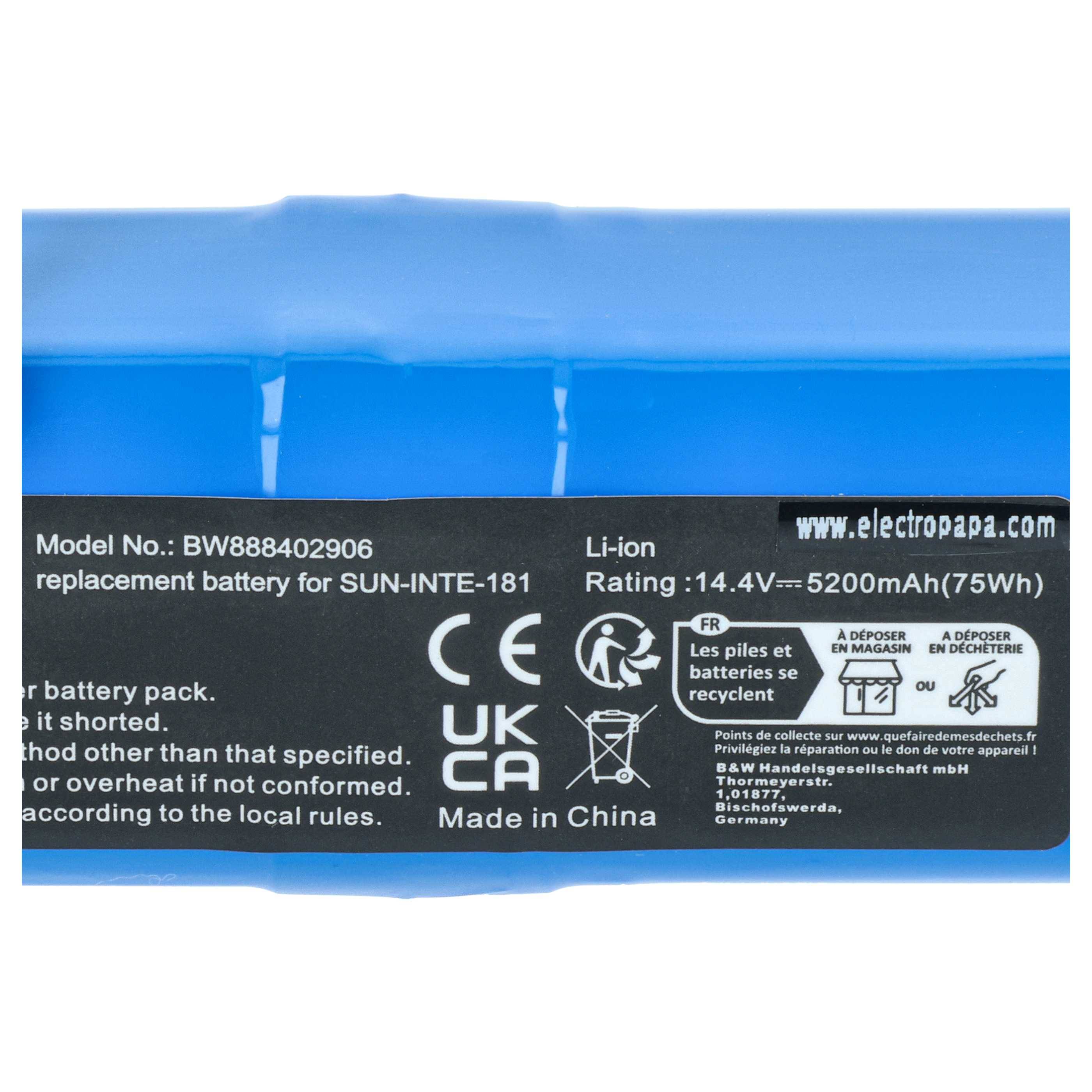 vhbw 1x Akku kompatibel mit Arnagar S8 Pro Staubsauger (5200 mAh, 14,4 V, Li-Ion)