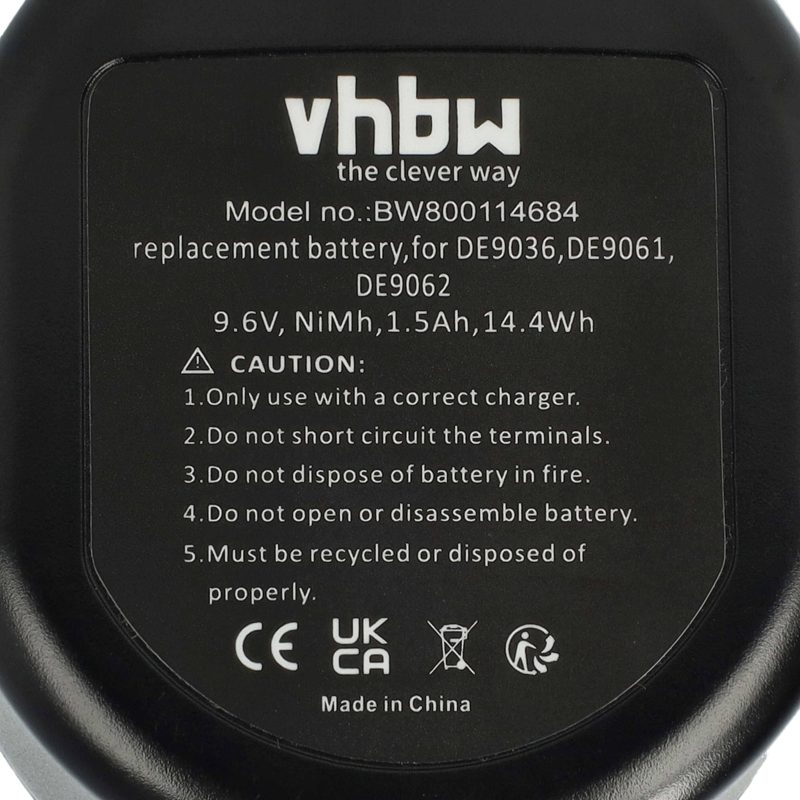 vhbw 2x Akku kompatibel mit Black & Decker SX2000, TV230 Elektrowerkzeug (1500 mAh, NiMH, 9,6 V)