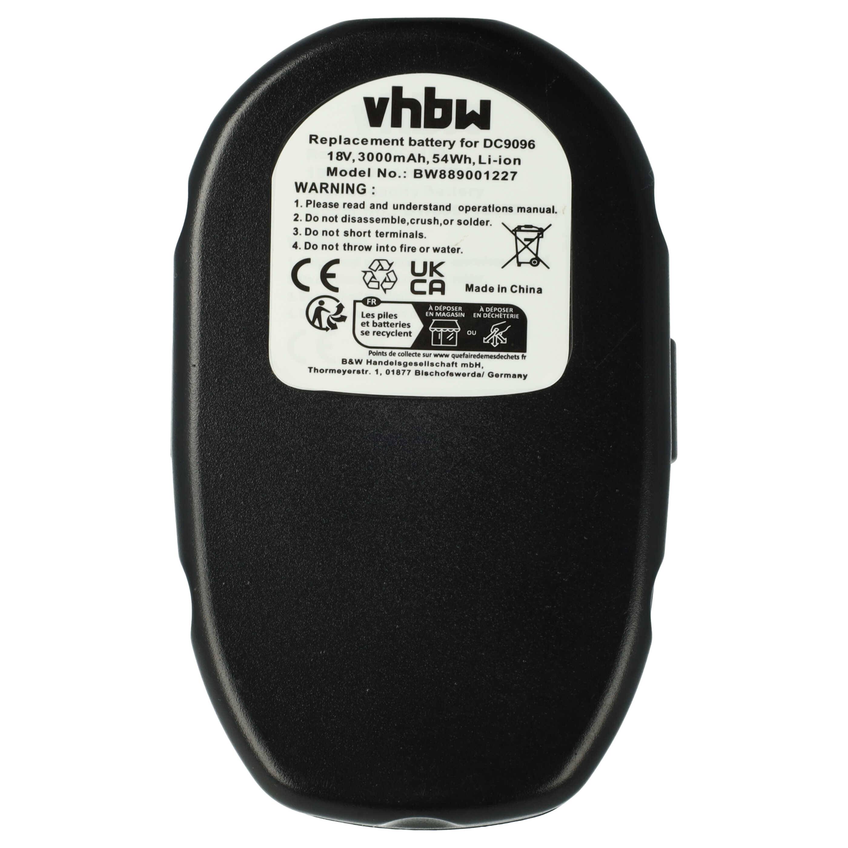 vhbw Akku Ersatz für Dewalt DW9098, DW9096 für Werkzeug (3000 mAh, Li-Ion, 18 V)