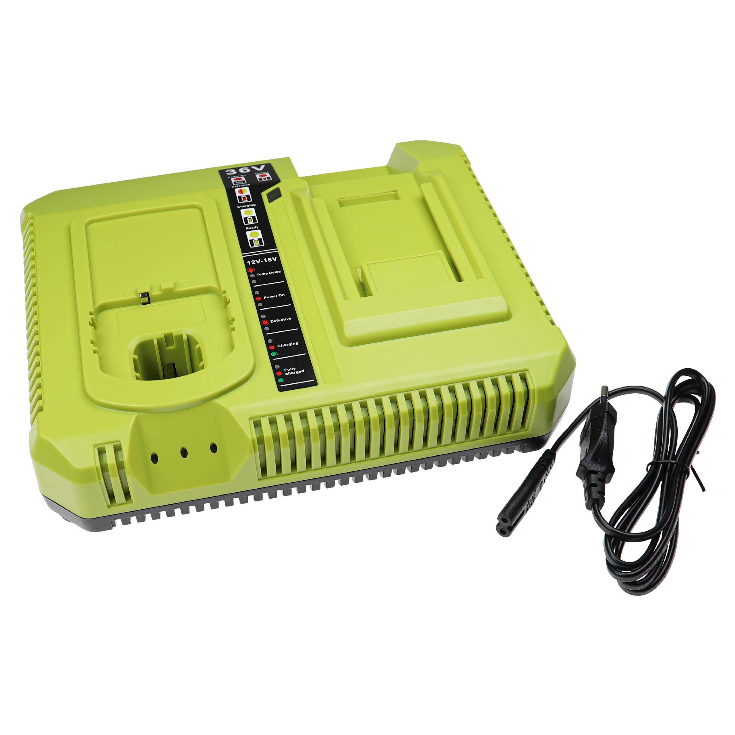 vhbw Dual-Ladegerät kompatibel mit Ryobi CDI-1803M, CFA-180M, CFP-180FM, CFP-180S Werkzeug / Rasenmäher Ni-Cd, NiMH, Li-Ion-Akkus