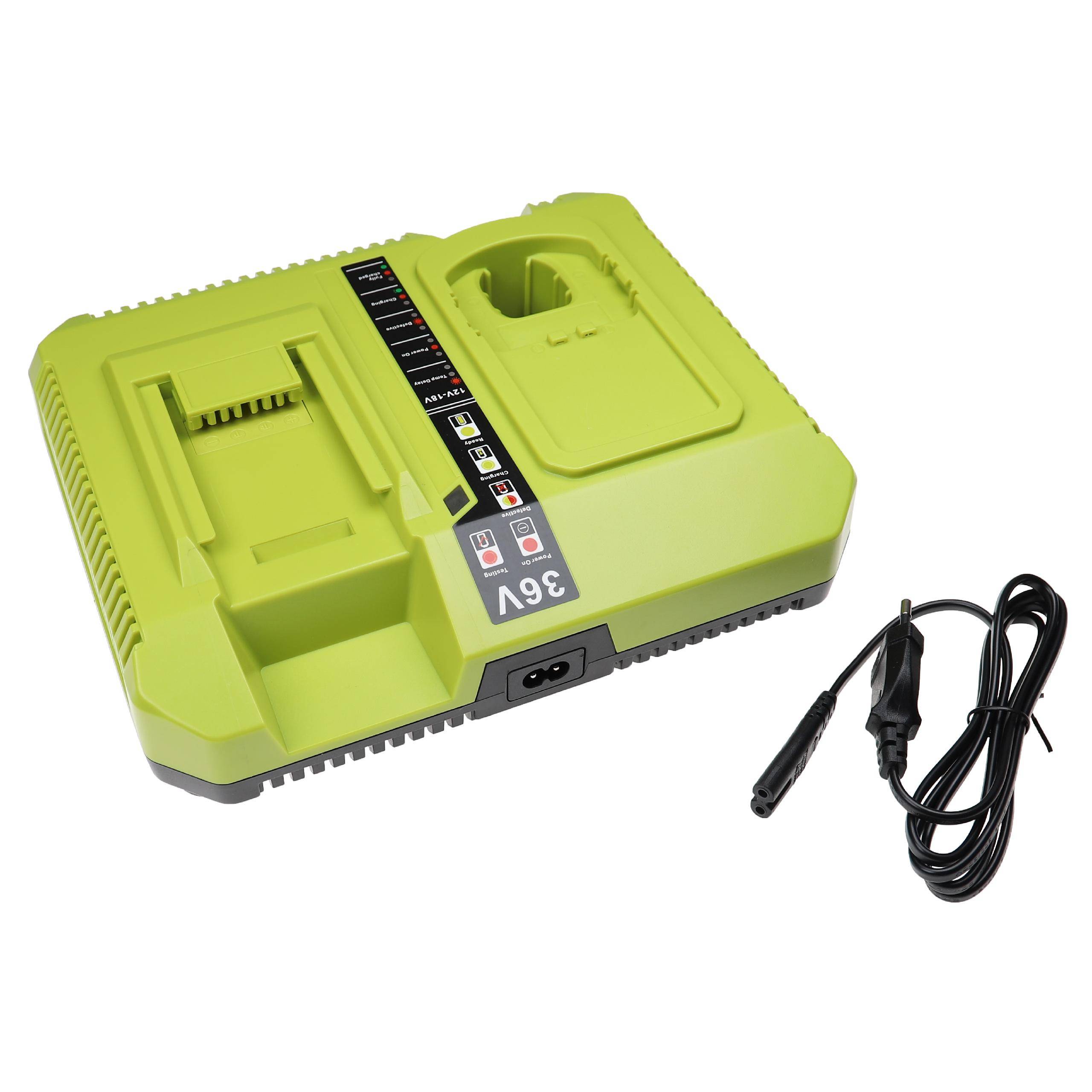 vhbw Dual-Ladegerät kompatibel mit Ryobi BPL3650, BPL3650D, BPP-1813, BPP-1815 Werkzeug / Rasenmäher Ni-Cd, NiMH, Li-Ion-Akkus