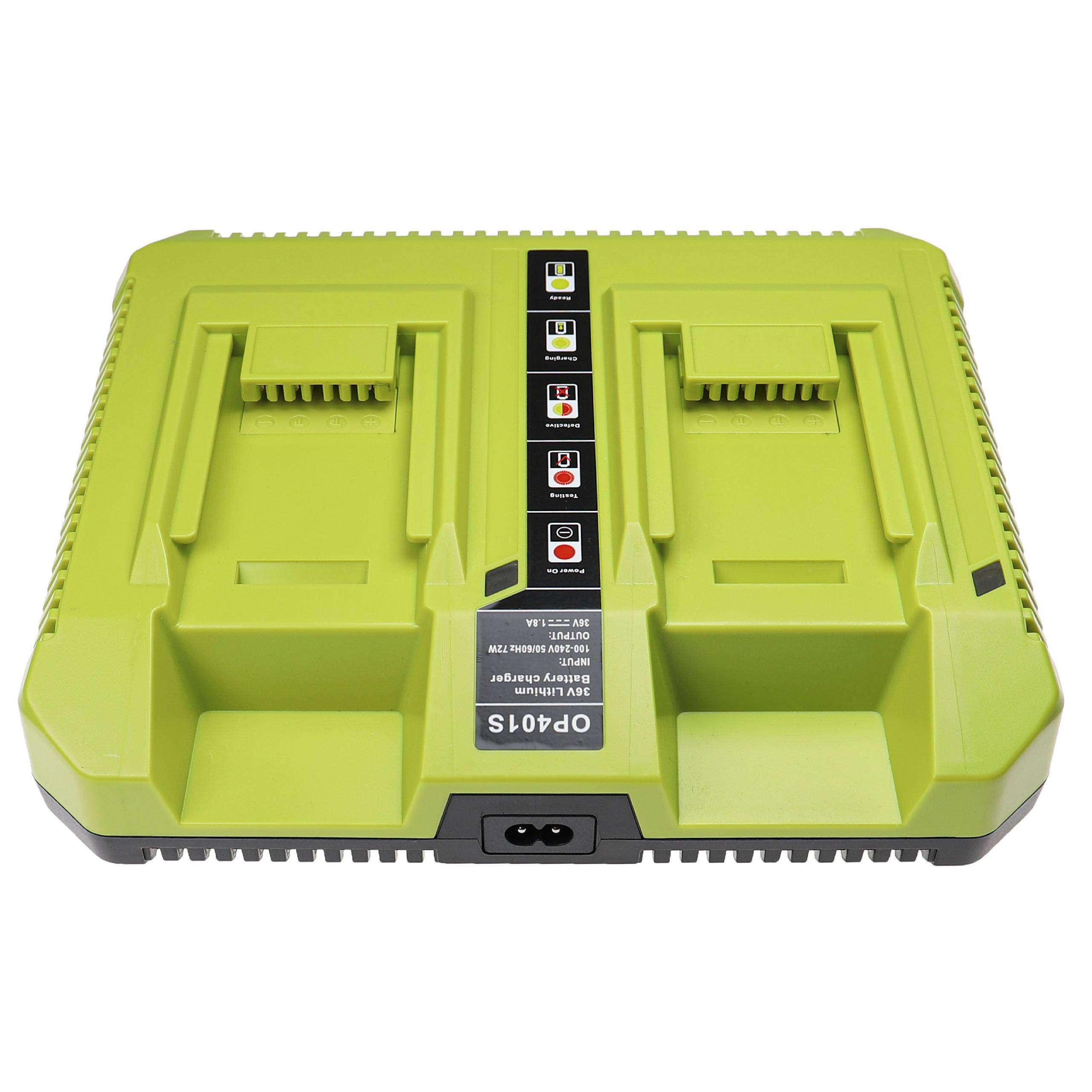 vhbw Dual-Ladegerät kompatibel mit Ryobi RY40200, RY40210, RY40201A, RY40202, RY40204, RY40190-Y Werkzeug / Rasenmäher Li-Ion-Akkus