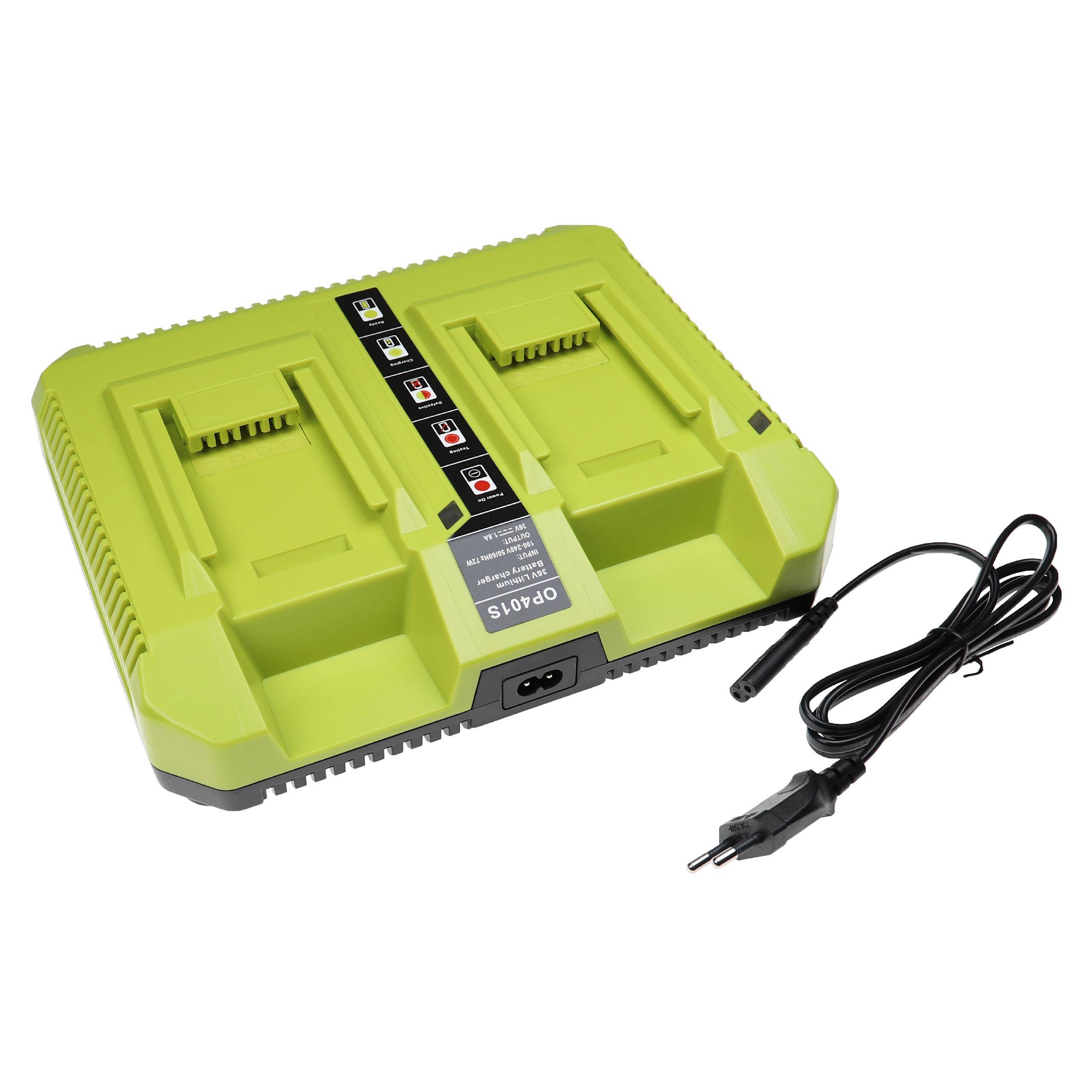 vhbw Dual-Ladegerät kompatibel mit Ryobi 40V VAC ATTACK Leaf Mulcher, 500 CFM, 625 CFM, RY40002 Werkzeug / Rasenmäher Li-Ion-Akkus