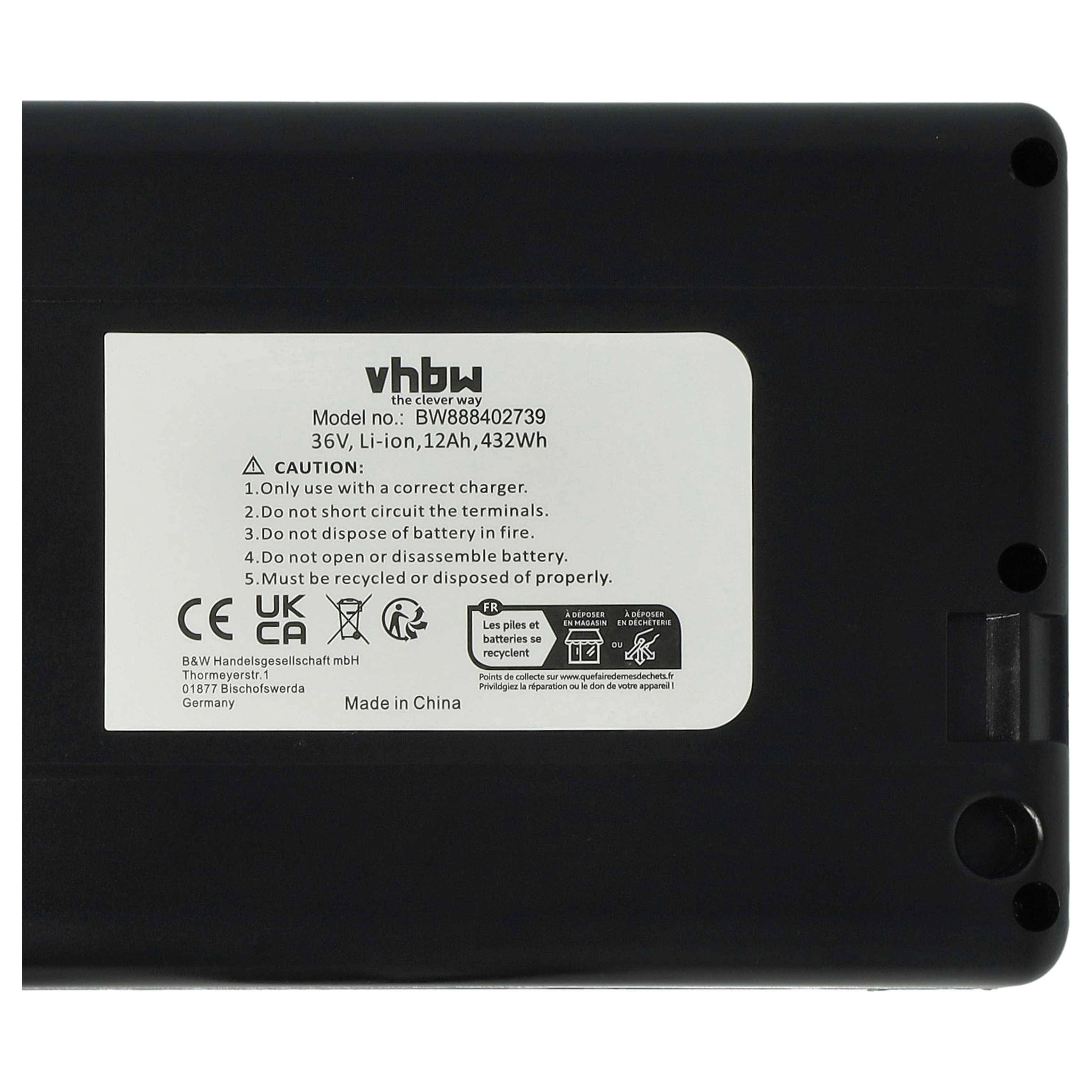 vhbw Akku kompatibel mit NCM Paris Max N8C, DEHAWK R4Y-3614G, Paris Max N8R E-Bike (12 Ah, 36 V, Li-Ion) + Ladegerät - Schwarz