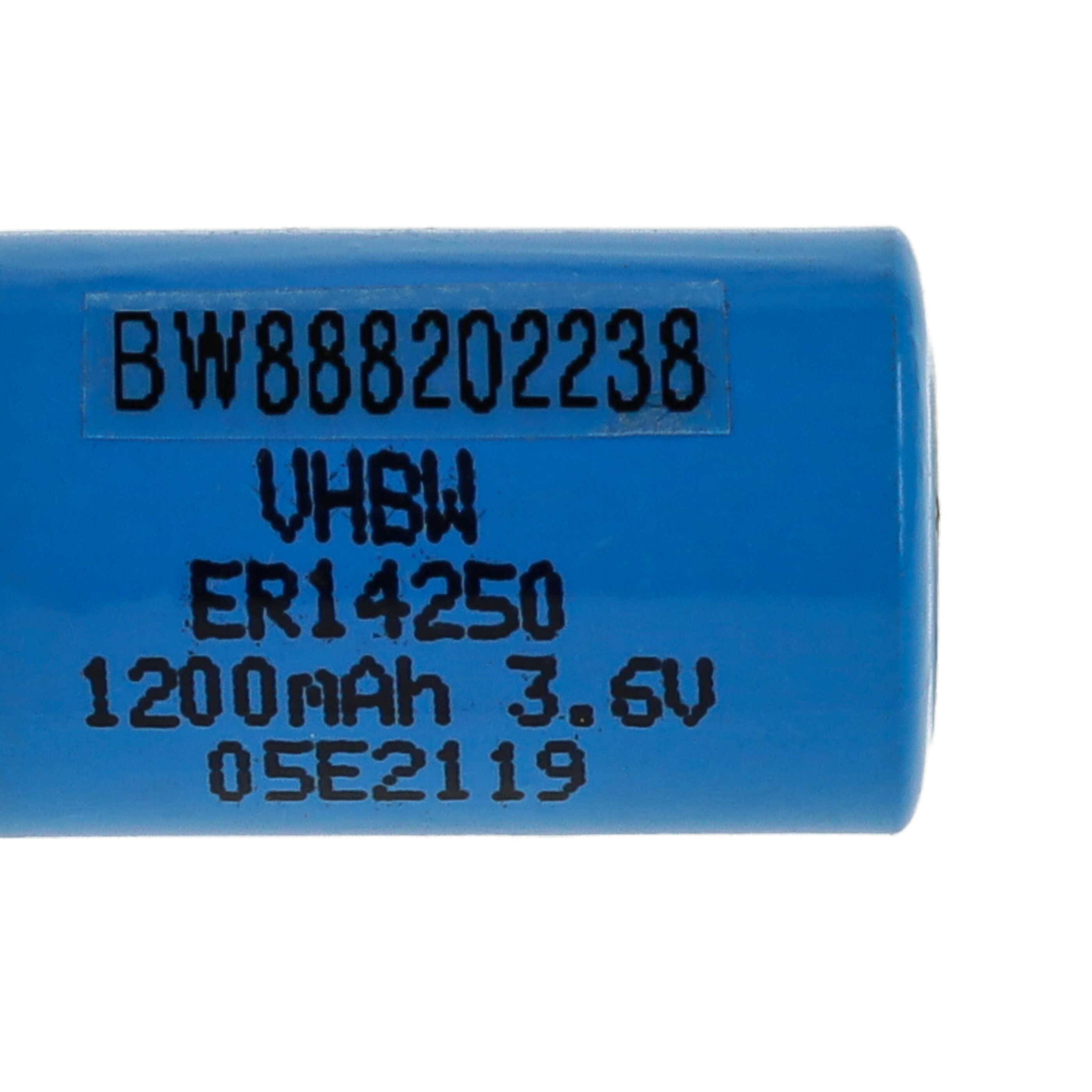 Eine blaue zylindrische Batterie mit der Bezeichnung „BW888202238 VHBW ER14250 1200mAh 3.6V 05E2119