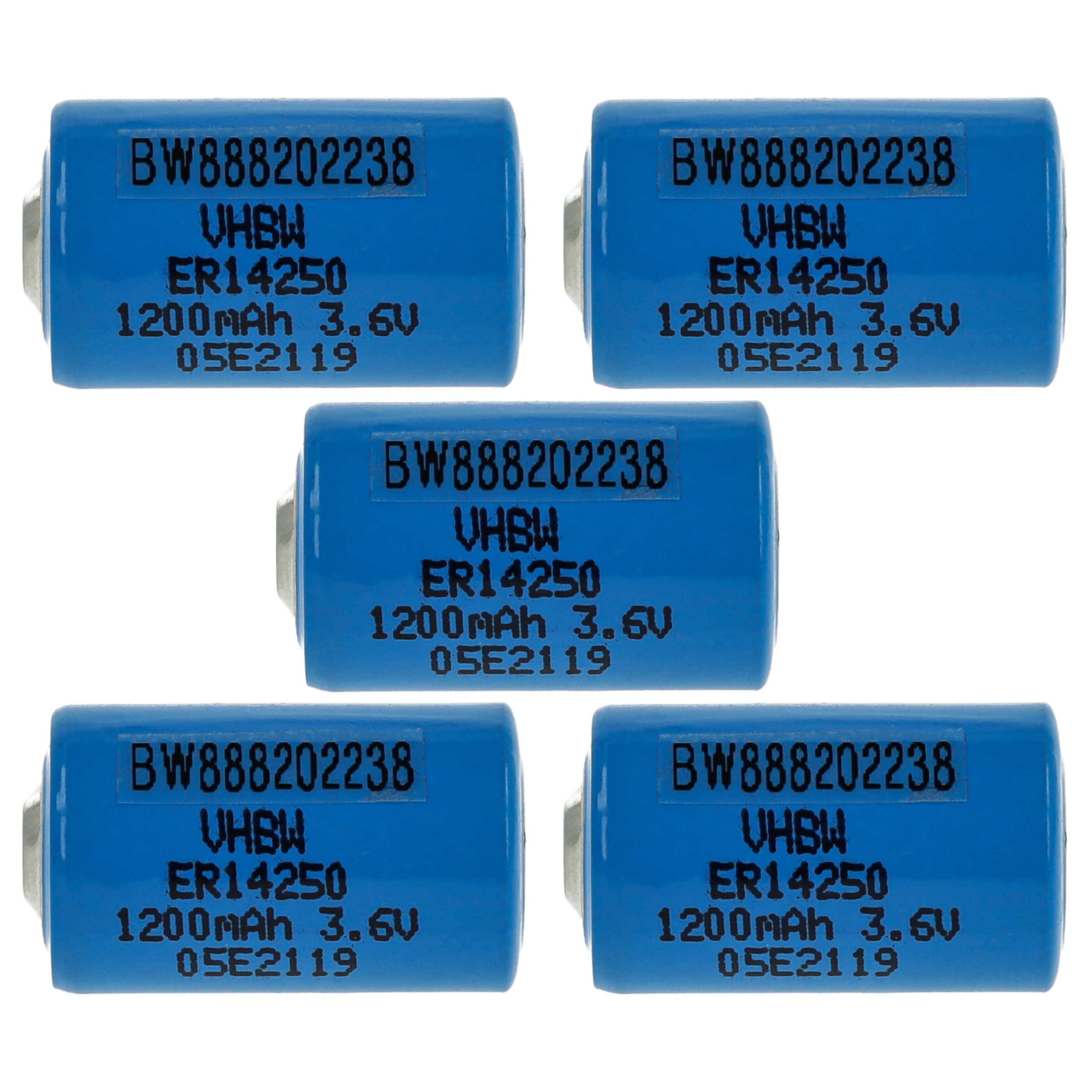 vhbw 5x ER14250 Rundzellenbatterien Ersatz für TL-2151, TL-5101, TL2151, TL5101, TL5112 - Spezialbatterien (1200 mAh, 3,6 V, Li-SOCl2)