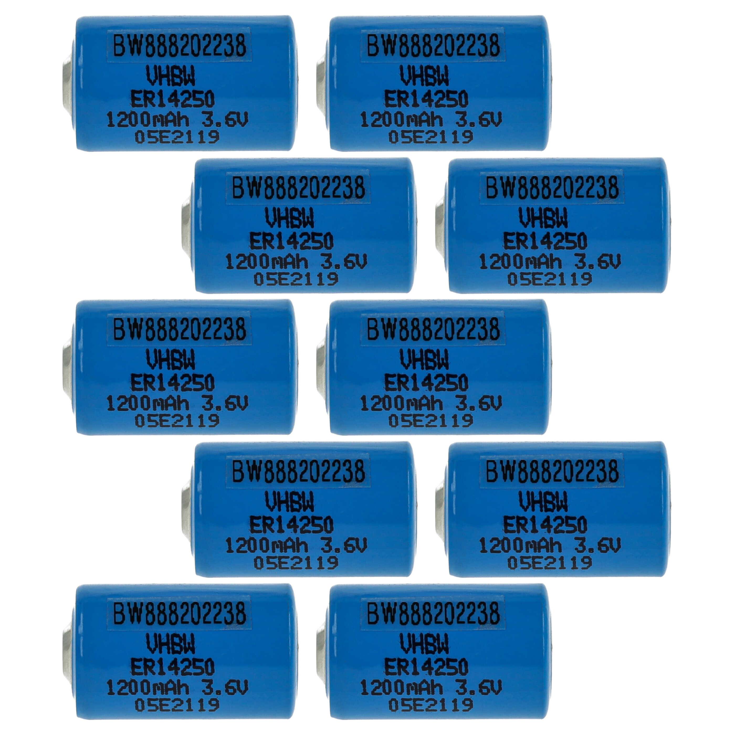 vhbw 10x ER14250 Rundzellenbatterien Ersatz für TL-2150, TL-2150/S, TL2150, TL2151, TL-2151 - Spezialbatterien (1200mAh, 3,6V, Li-SOCl2)