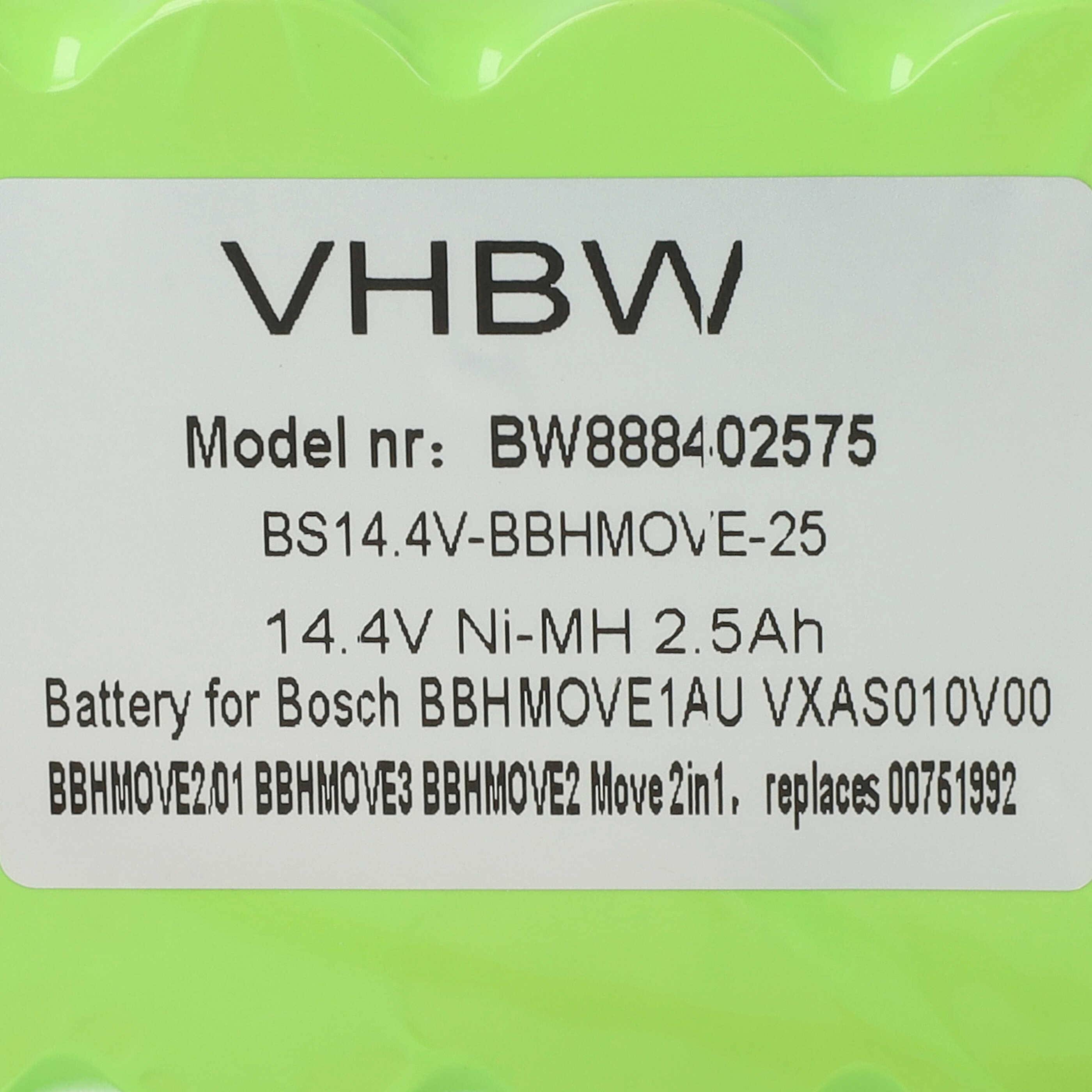 vhbw Akku kompatibel mit Bosch Move BBHMOVE2N/01, BBHMOVE2/04, BBHMOVE2/03, BBHMOVE2/01, BBHMOVE1N/01 Staubsauger (2500 mAh, 14,4 V, NiMH)