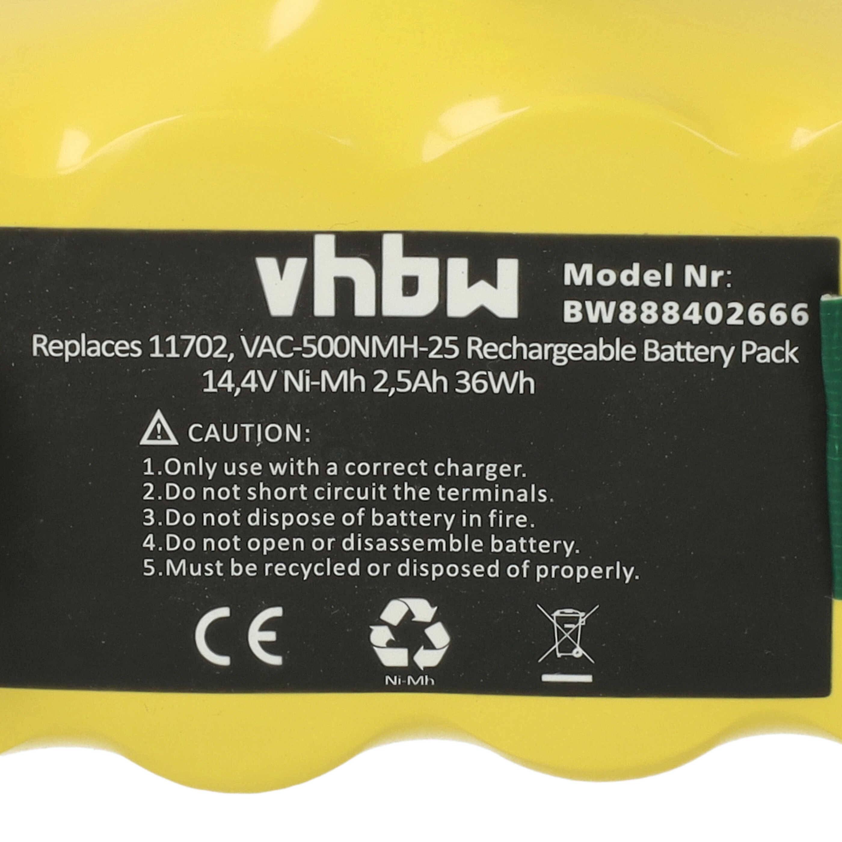 vhbw Akku kompatibel mit Robotic U290 Saugroboter (2500 mAh, 14,4 V, NiMH)