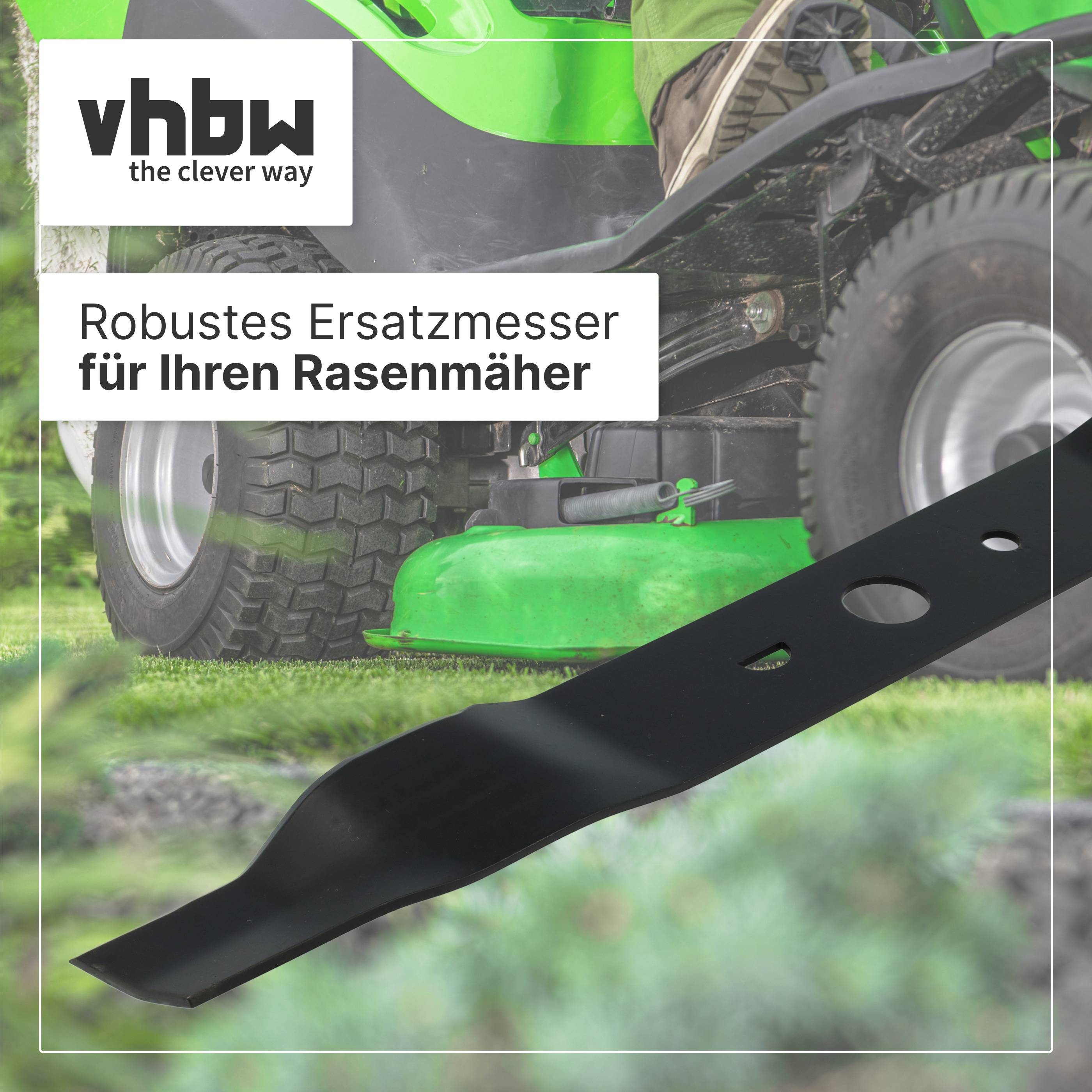 Robustes Ersatzmesser für Ihren Rasenmäher - vbbhw Anzeige mit einem Rasenmäher und einem schwarzen Messer mit deutschem Text.