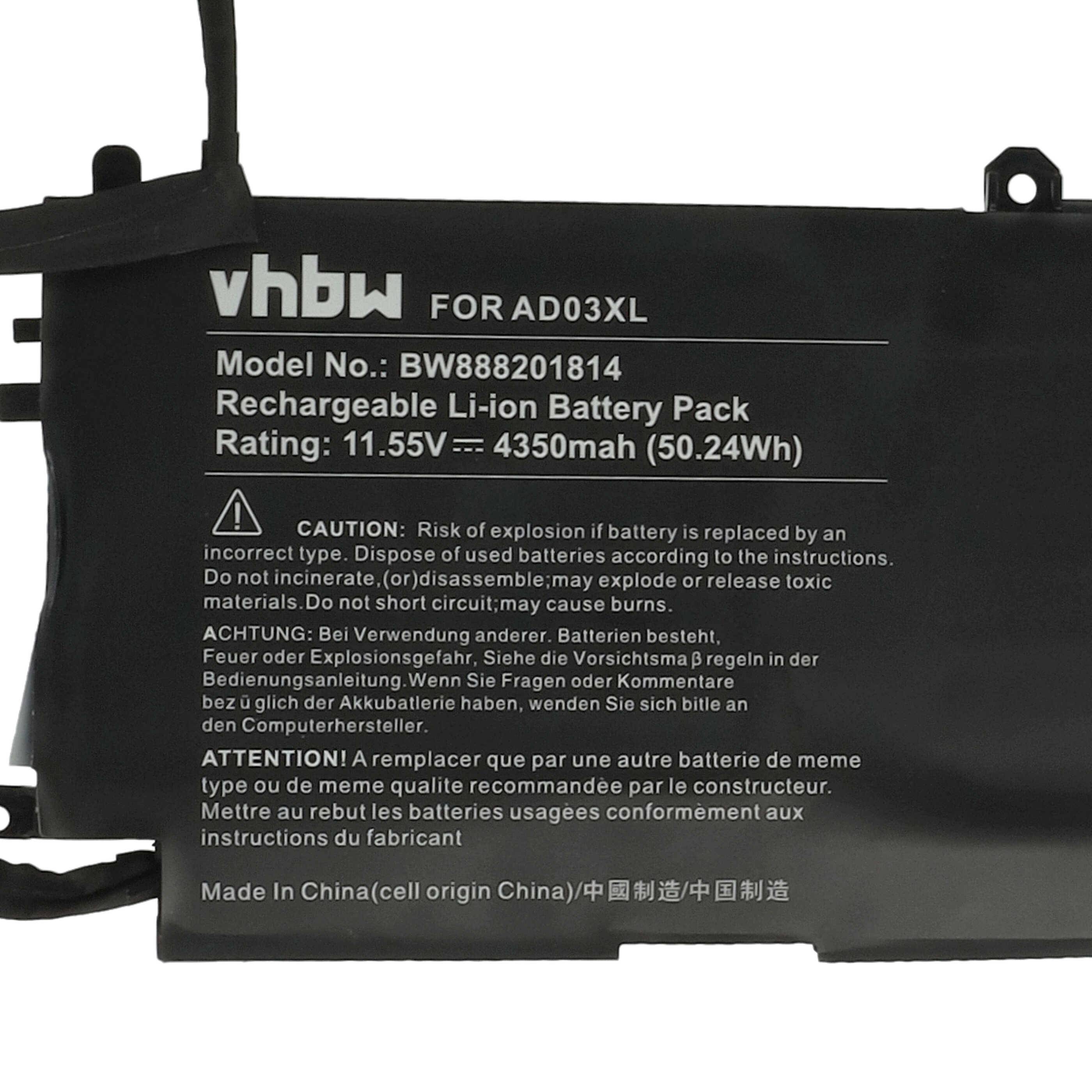 vhbw Akku kompatibel mit HP Envy 13-AD035TX, 13-AD033TX, 13-AD034TX, 13-AD035UR, 13-AD036TX Notebook (4350 mAh, 11,55 V, Li-Ion)