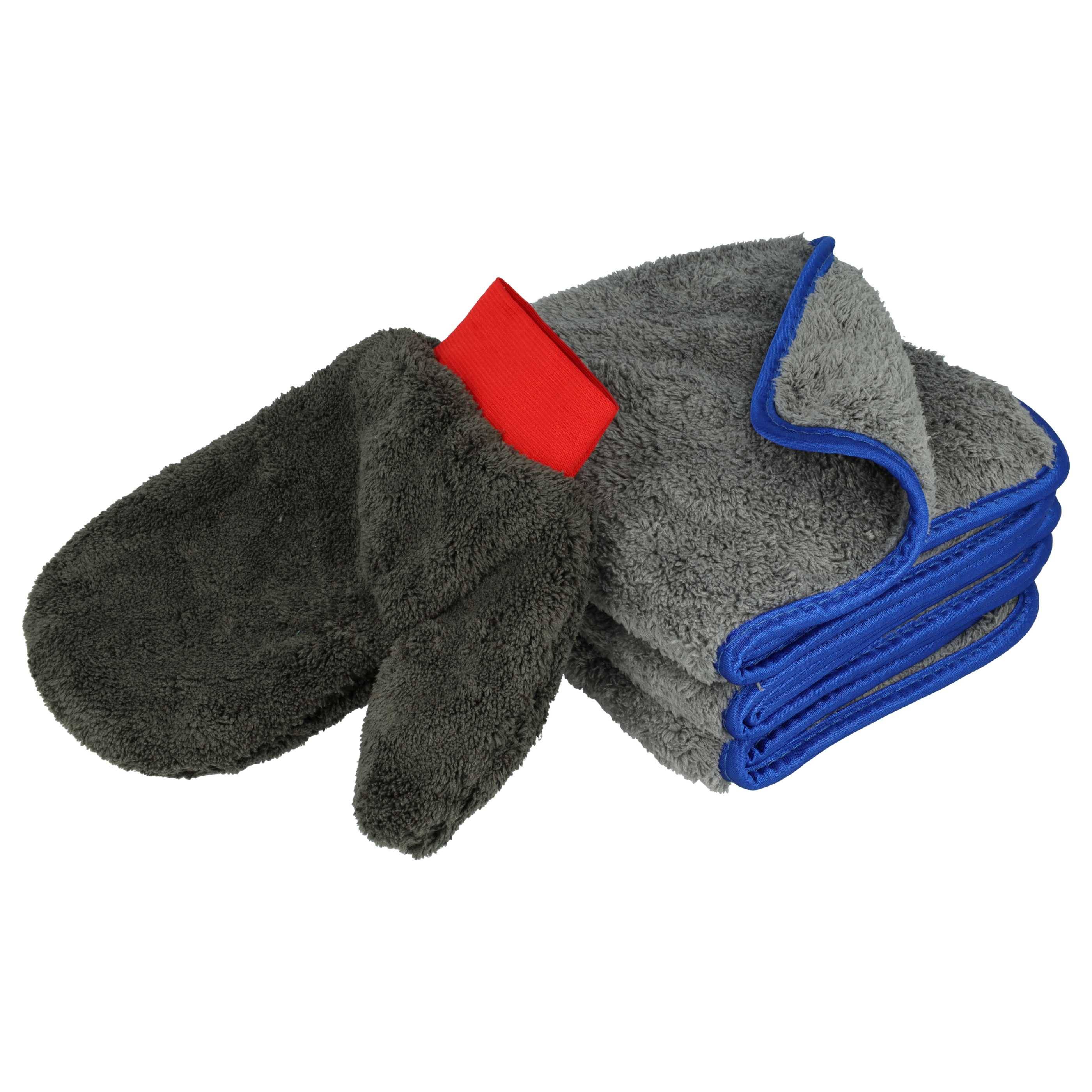 vhbw 4-tlg. Reinigungsset für Auto, Motorrad - 3x Mikrofasertuch, 1x Waschhandschuh - 380 GSM