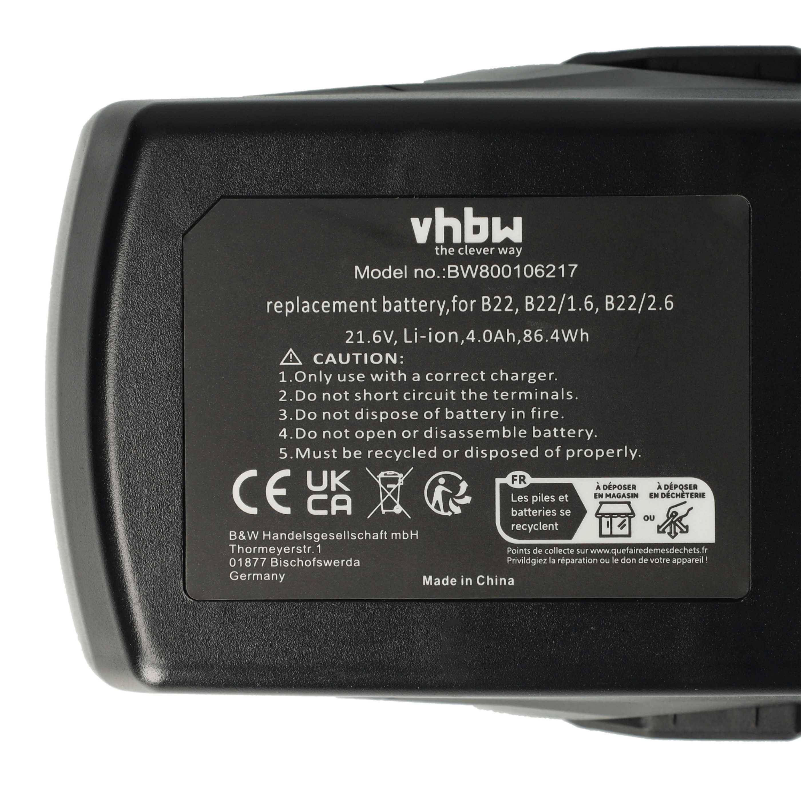 vhbw 3x Akku kompatibel mit Hilti CD 4-A22, GFB 6X-A22, GPB 6X-A22, GTB 6X-A22, GDG 6-A22 Werkzeug (4000 mAh, Li-Ion, 21,6 V)
