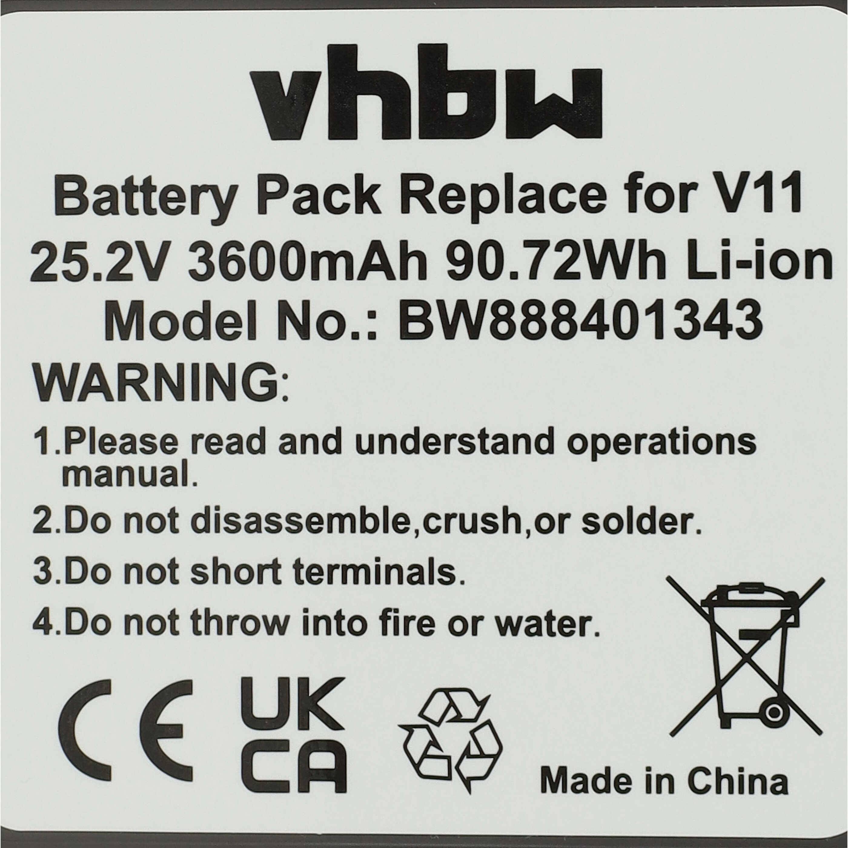 vhbw Akku Ersatz für Dyson 971447-05, 970938-01 | für Staubsauger Dunkelgrau (3600 mAh, 25,2 V, Li-Ion)
