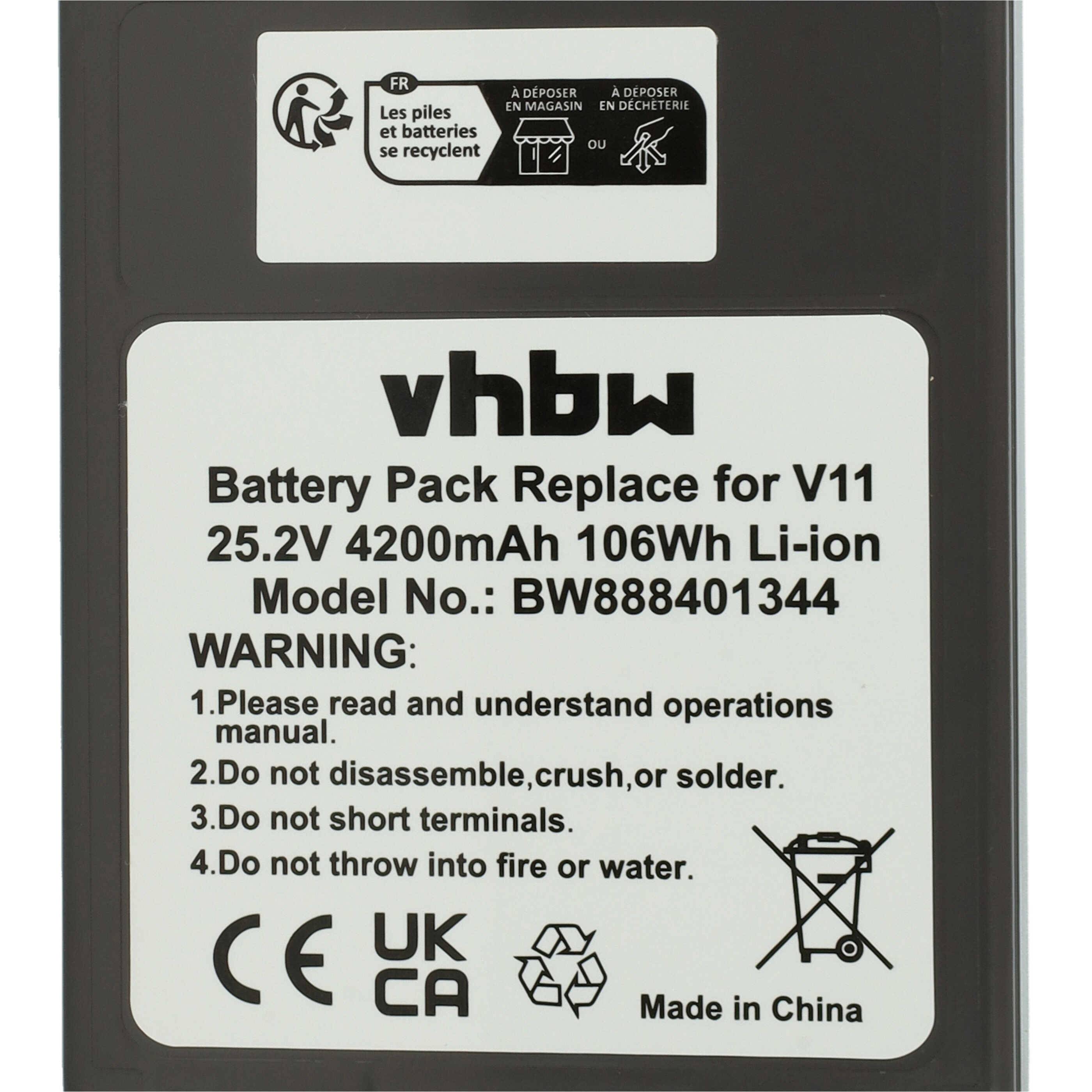 vhbw Akku kompatibel mit Dyson V11 Torque Drive Extra, Torque Size Staubsauger (4200mAh, 25,2V, Li-Ion, dunkelgrau)