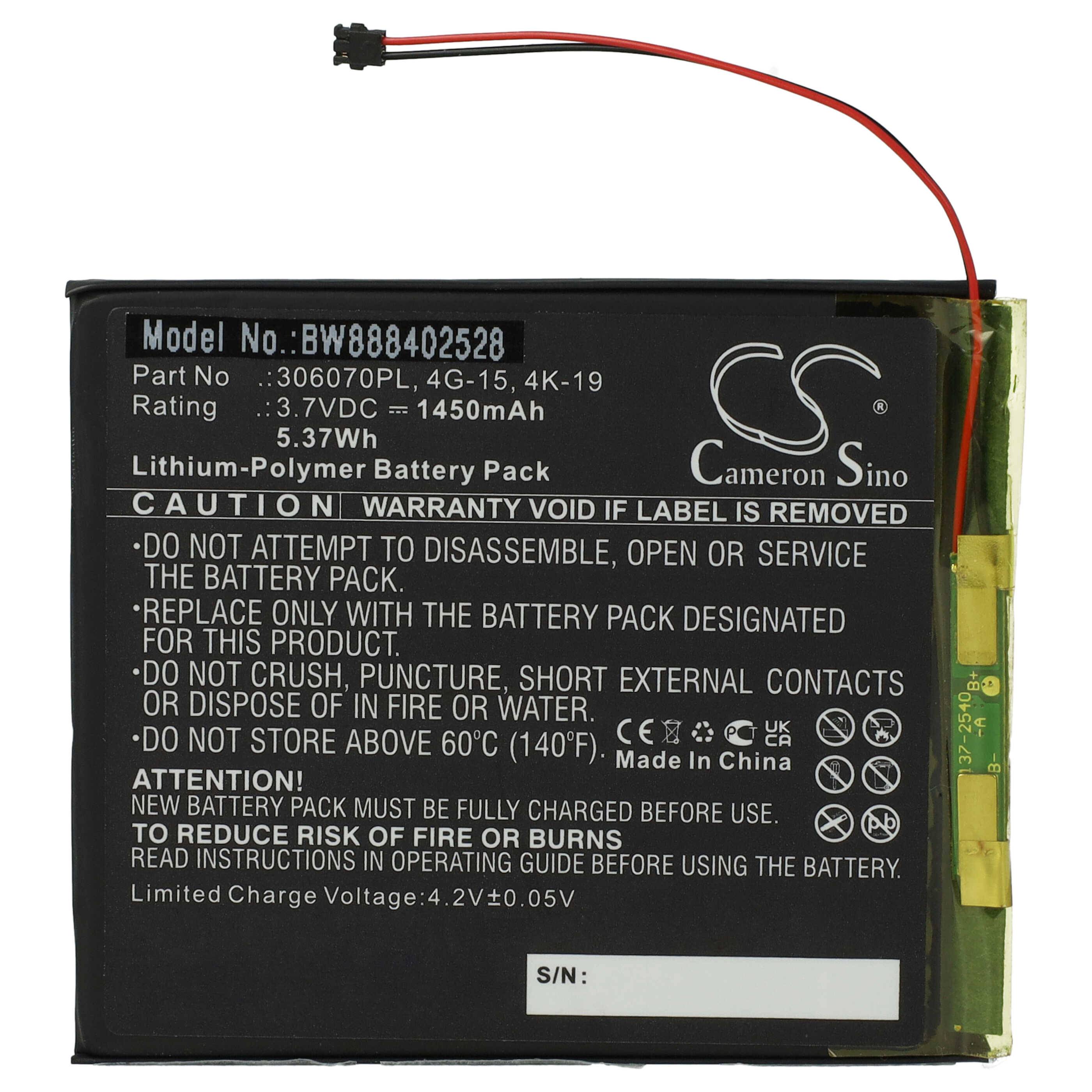 vhbw Akku Ersatz für Digma 306070PL für eBook Reader (1450mAh, 3,7V, Li-Polymer)