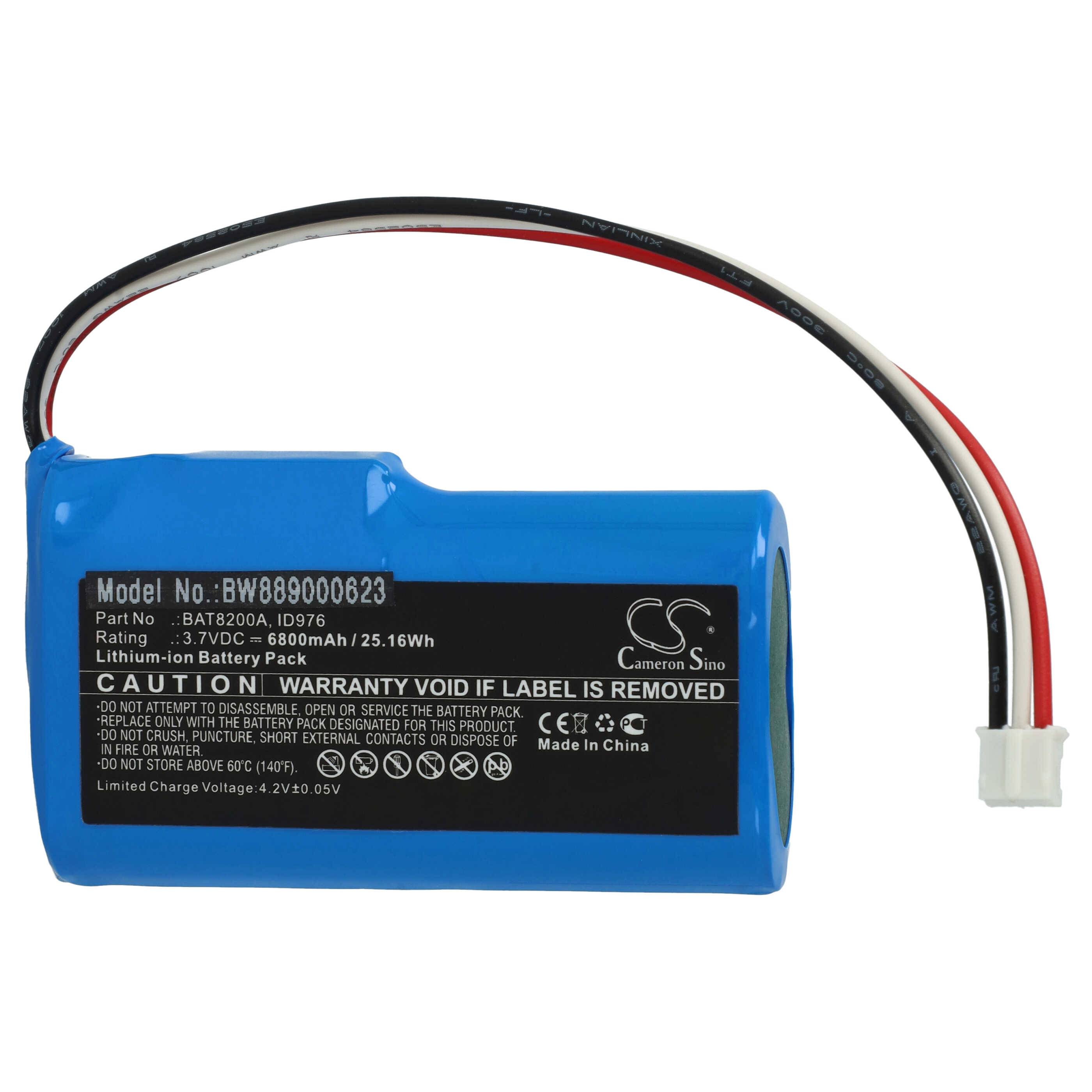 Ein blauer Lithium-Ionen-Akkupack mit einem Etikett, das das Modell „BW80900623
