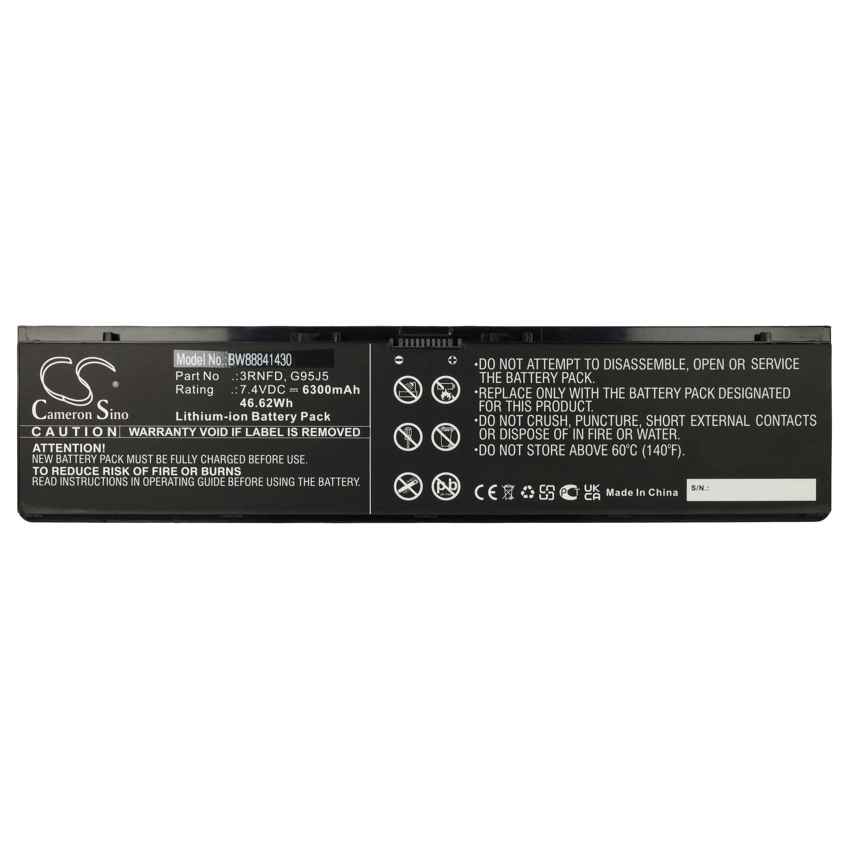 vhbw Akku Ersatz für Dell 3RNFD, FLP22C01, G95J5, V8XN3 für Notebook (6300 mAh, 7,4 V, Li-Ion)