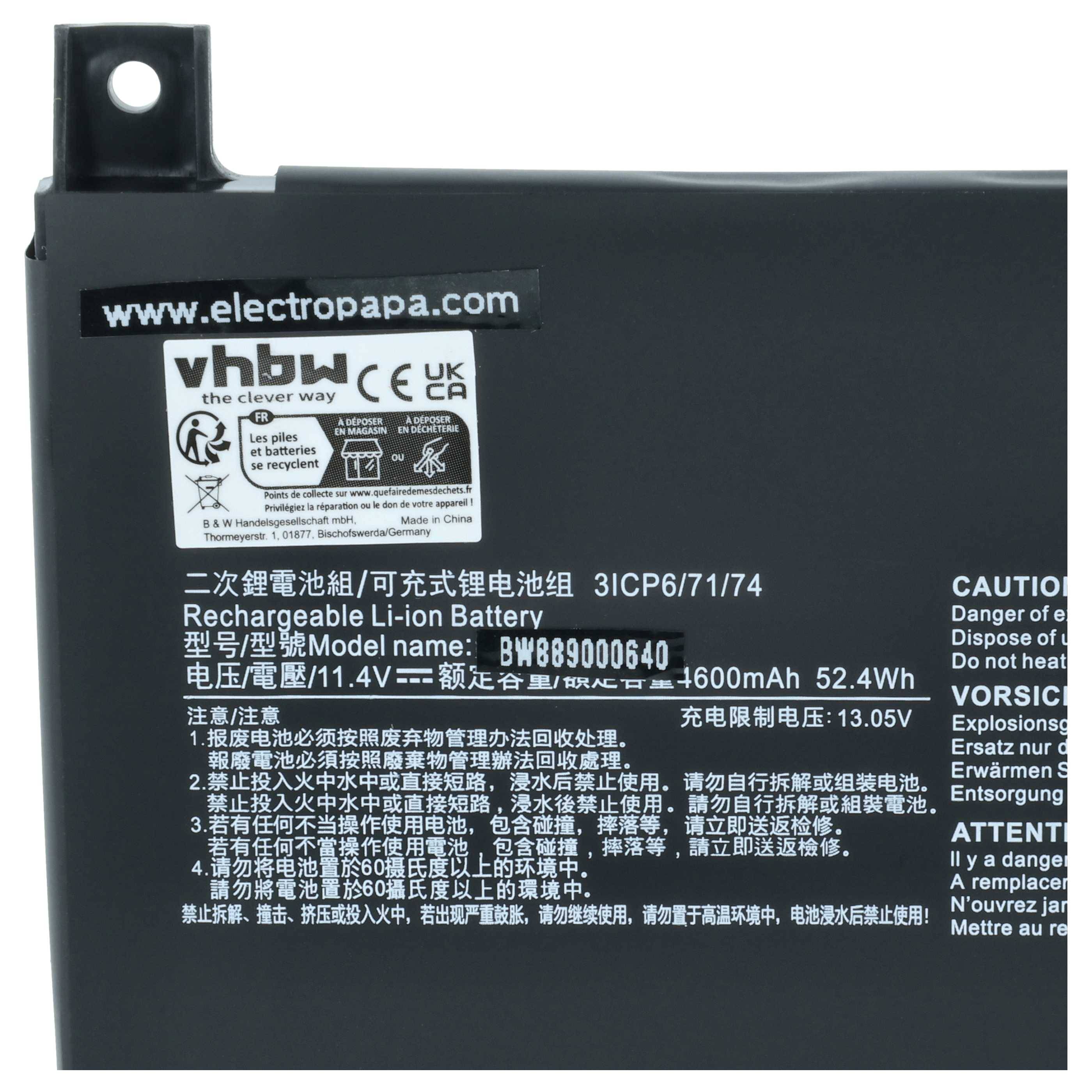 vhbw Akku kompatibel mit MSI Prestige 14 A10SC-217PL, A10SC-218FR, A10SC-222ES, A10SC-224DC Notebook (4400 mAh, 11,4 V, Li-Polymer)