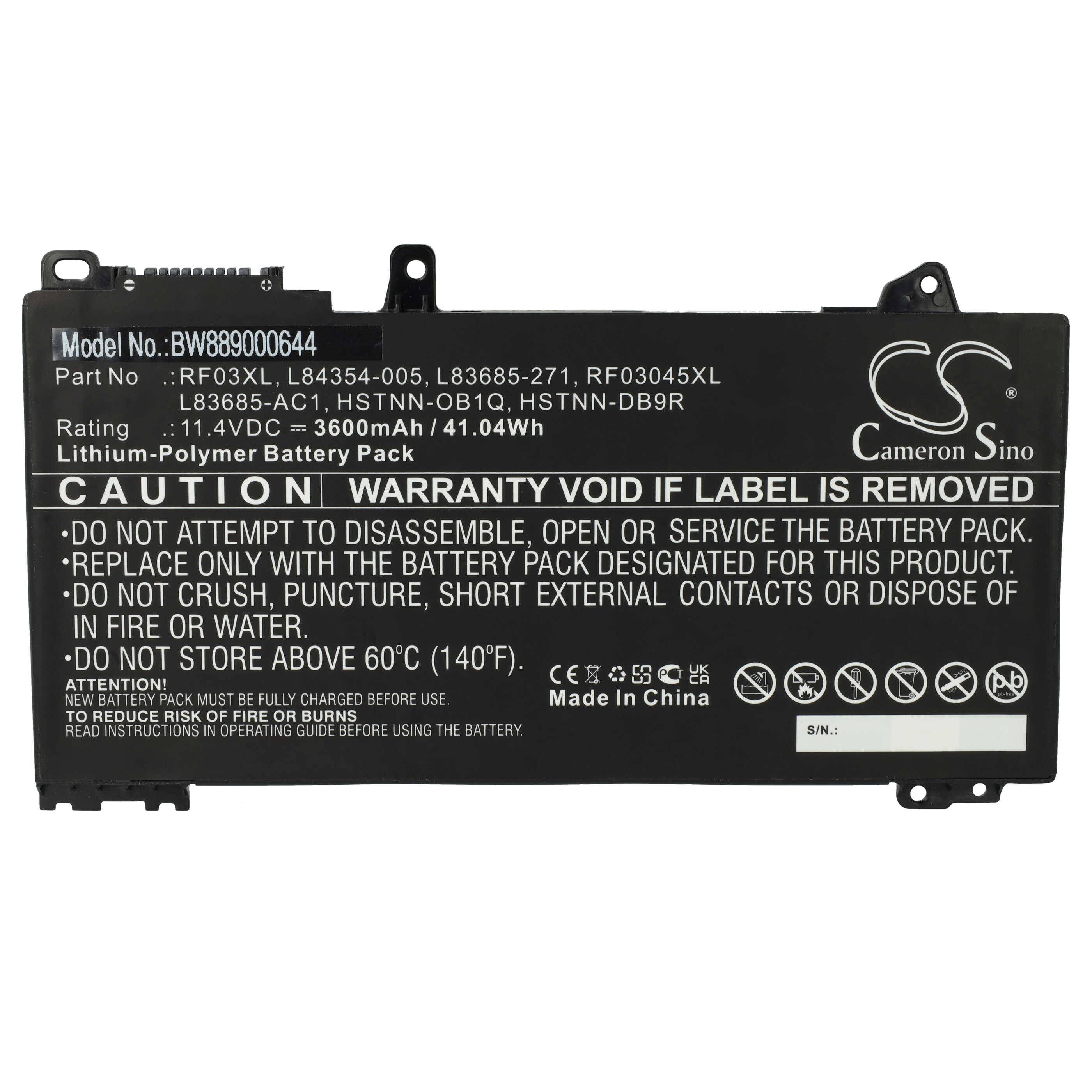 vhbw Akku Ersatz für HP HSTNN-DB9R, HSTNN-OB1Q, L83685-271, L83685-AC1, L84354-005 für Notebook (3600mAh, 11,4V, Li-Polymer)