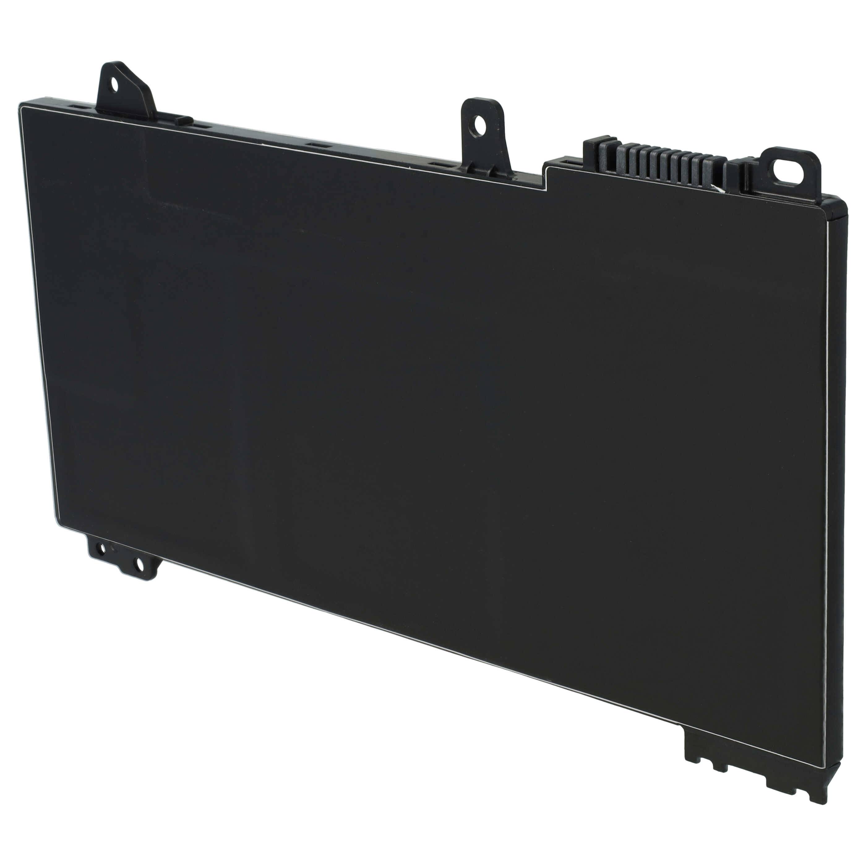 Eine schwarze rechteckige Laptop-Batterie mit zwei Befestigungslaschen und einem Anschluss an der Oberseite, konzipiert für die interne Verwendung in Laptops.