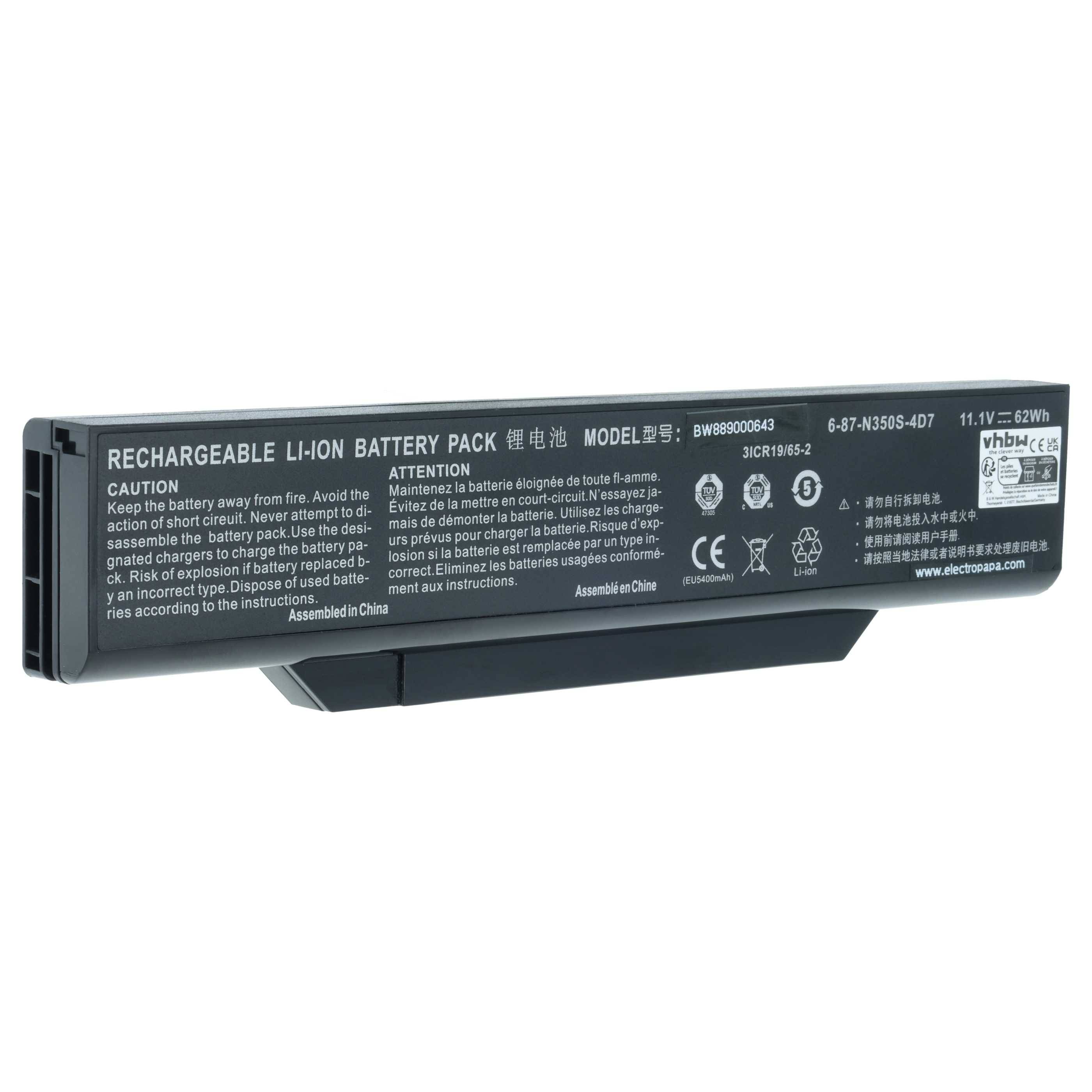 vhbw Akku kompatibel mit Clevo B519II (47781)(N350TW), B519II (N350TW), N350DV, N350DW Notebook (5200 mAh, 11,1 V, Li-Ion)