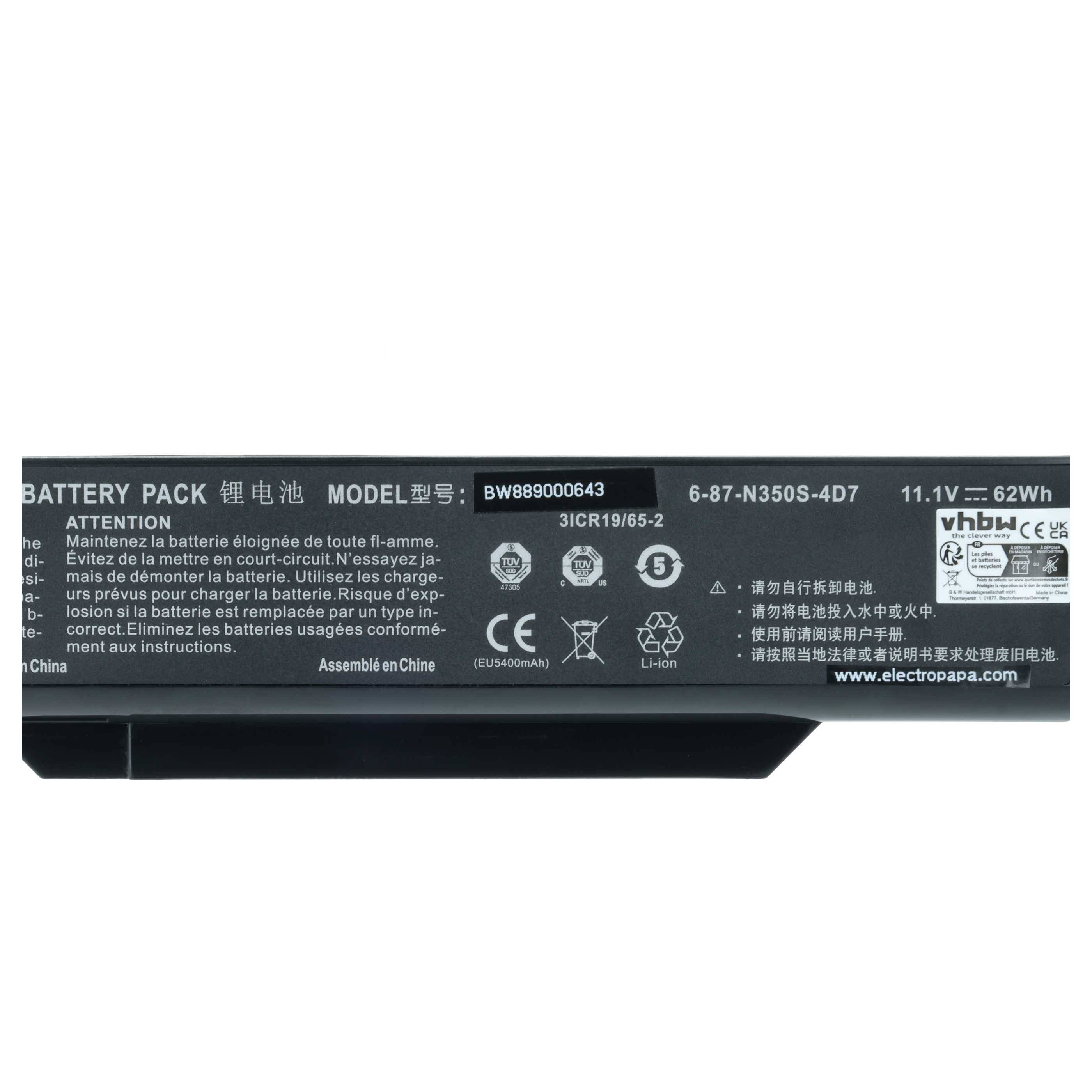 vhbw Akku kompatibel mit Clevo B519II (47781)(N350TW), B519II (N350TW), N350DV, N350DW Notebook (5200 mAh, 11,1 V, Li-Ion)