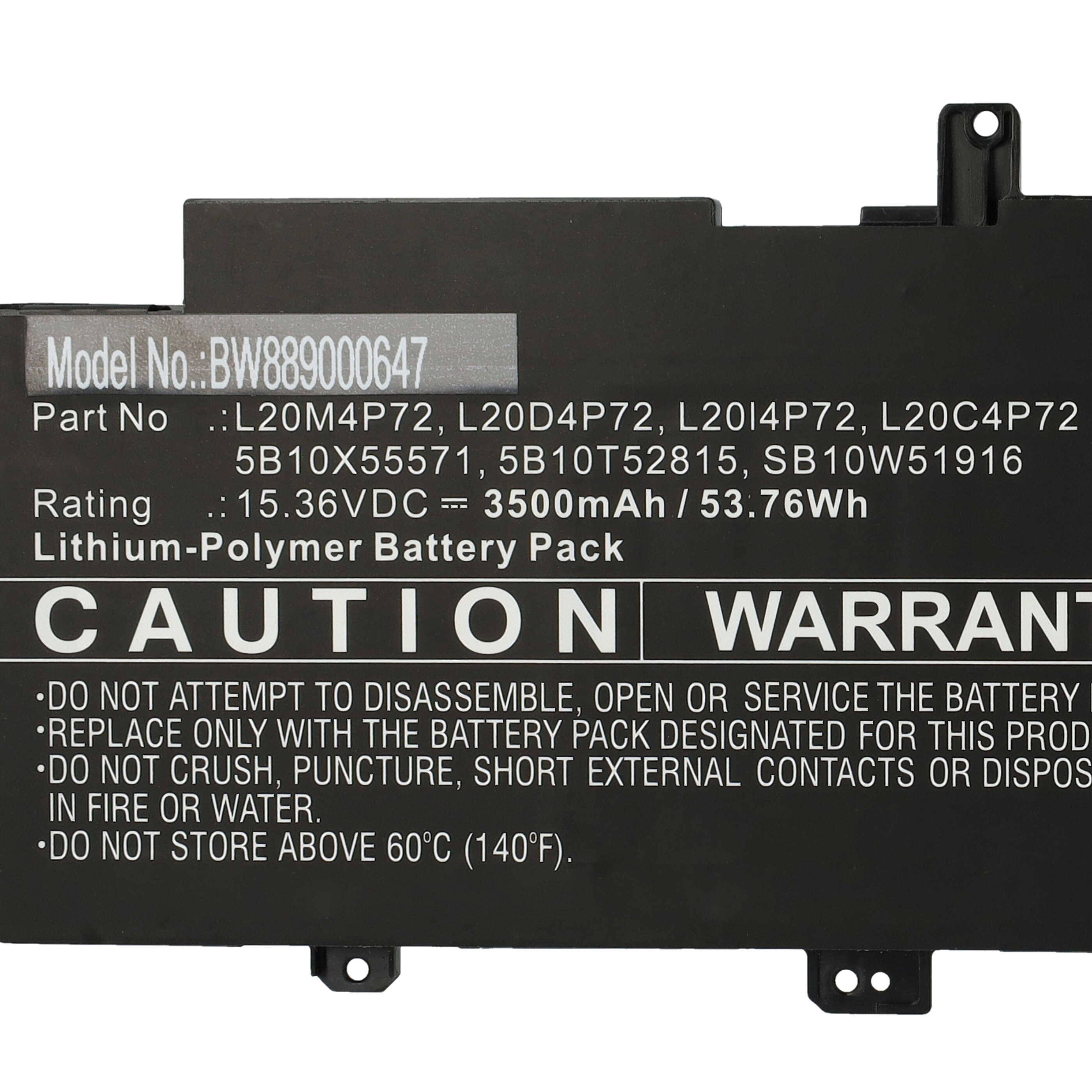 vhbw Akku kompatibel mit Lenovo 20WM00AVHH, 20WM00AYHH, 20WM00B0HH, 20XF004QUS, 2AJN7TP00130A Notebook (3500mAh, 15,36V, Li-Polymer)