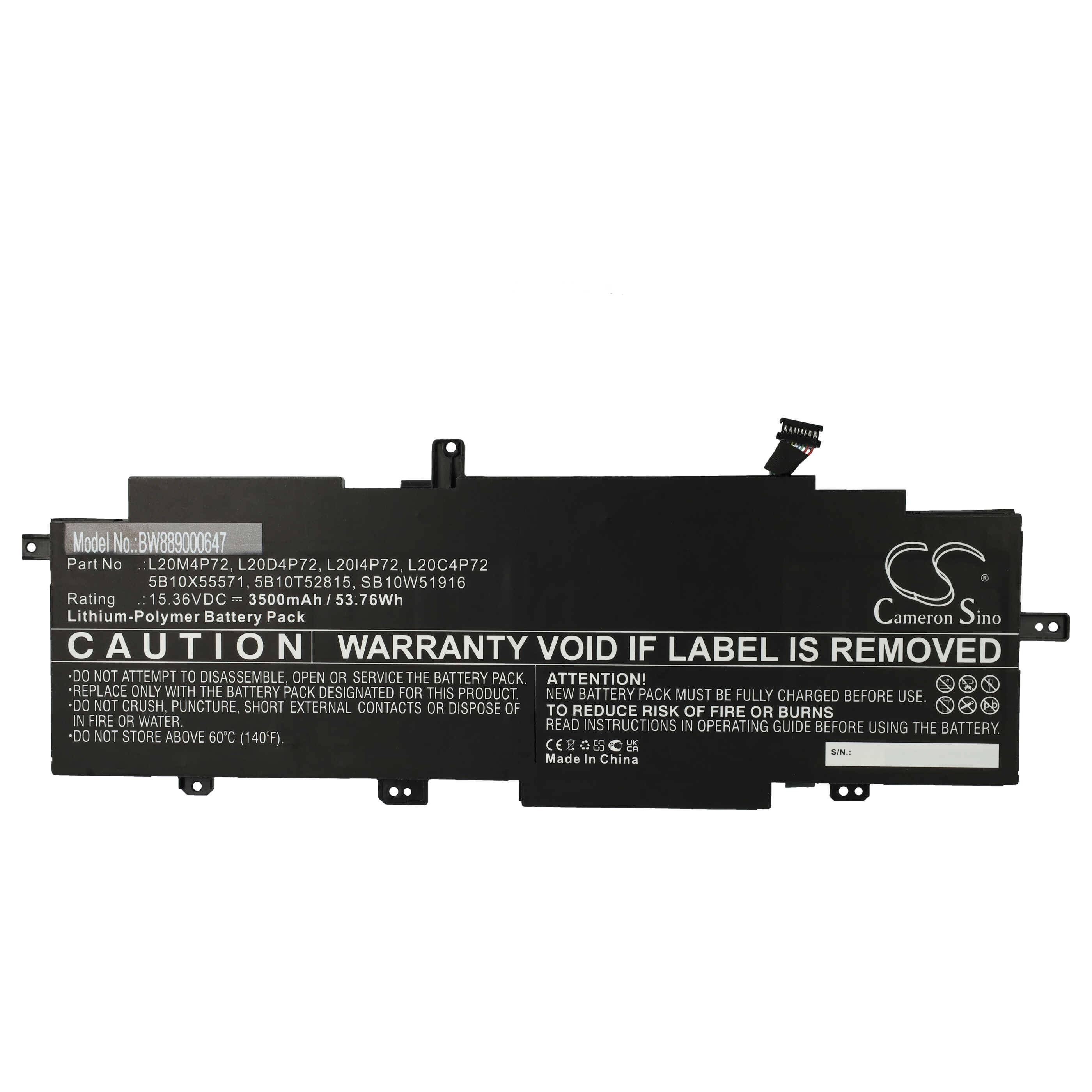vhbw Akku kompatibel mit Lenovo 20WM00AVHH, 20WM00AYHH, 20WM00B0HH, 20XF004QUS Notebook (3500 mAh, 15,36 V, Li-Polymer)