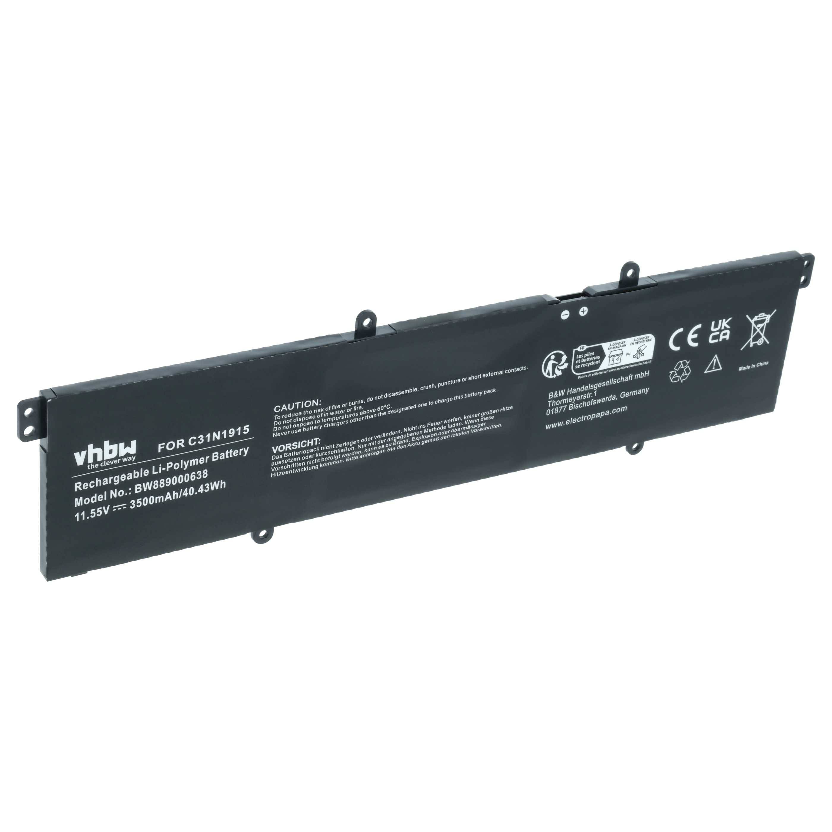 vhbw Akku kompatibel mit Asus ExpertBook B1 B1500 B1500CEAE-BQ0962, B1500 B1500CEAE-EJ0221R Notebook (3500 mAh, 11,55 V, Li-Polymer)