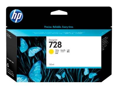 HP DesignJet 728 Gelb-Tintenpatrone, 130ml' Verpackung mit blauem Schmetterlings-Design.