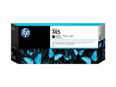 Verpackungsdesign für HP 745 Tintenpatrone mit blauen Schmetterlingen auf dunklem Hintergrund.