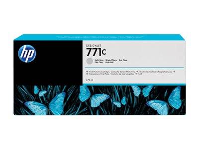 Etikett des HP DesignJet 771C Tintenpatronen, 775 ml, mit blauem Schmetterlingsdesign.