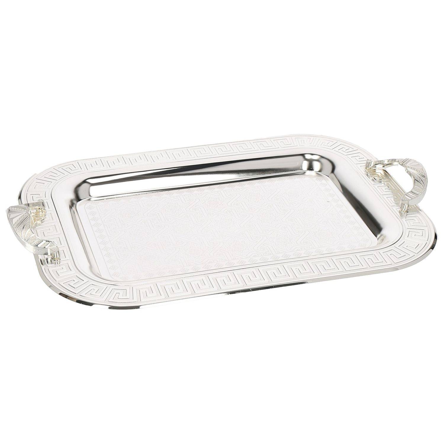 Almina 2-Teilig Silber Metallbrett Servierttablett aus Edelstahl 18/10 Stahl Motiv 1 Silber