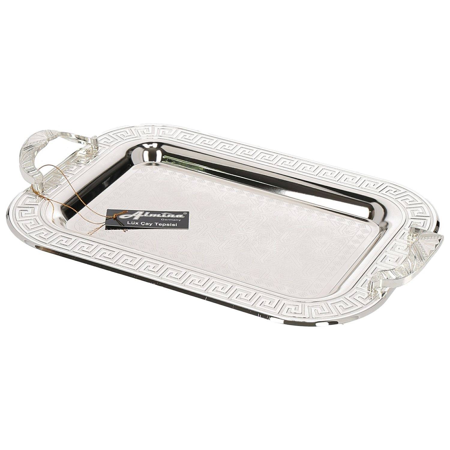 Almina 2-Teilig Silber Metallbrett Servierttablett aus Edelstahl 18/10 Stahl Motiv 1 Silber