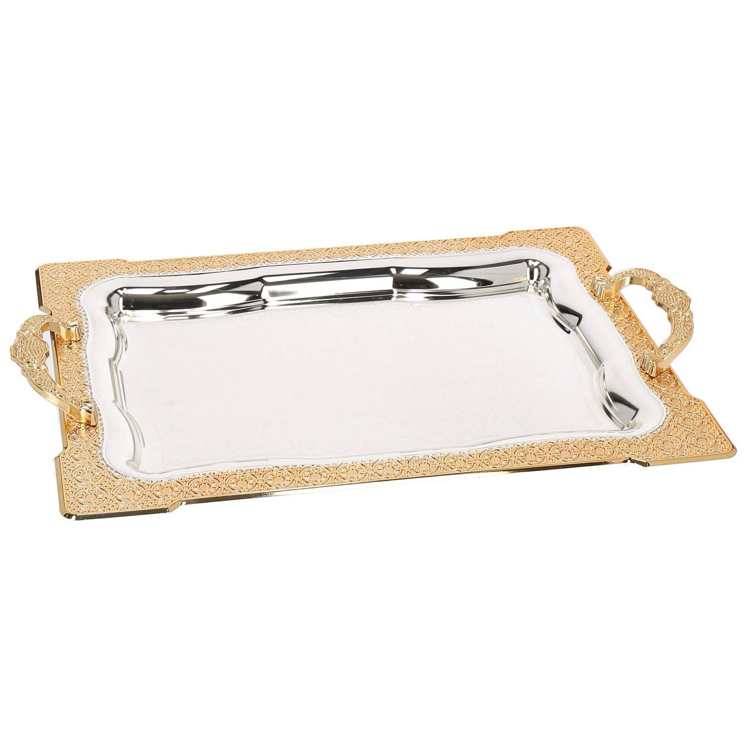 Almina 2-Teilig Silber Metallbrett Servierttablett aus Edelstahl 18/10 Stahl Motiv 5 Gold